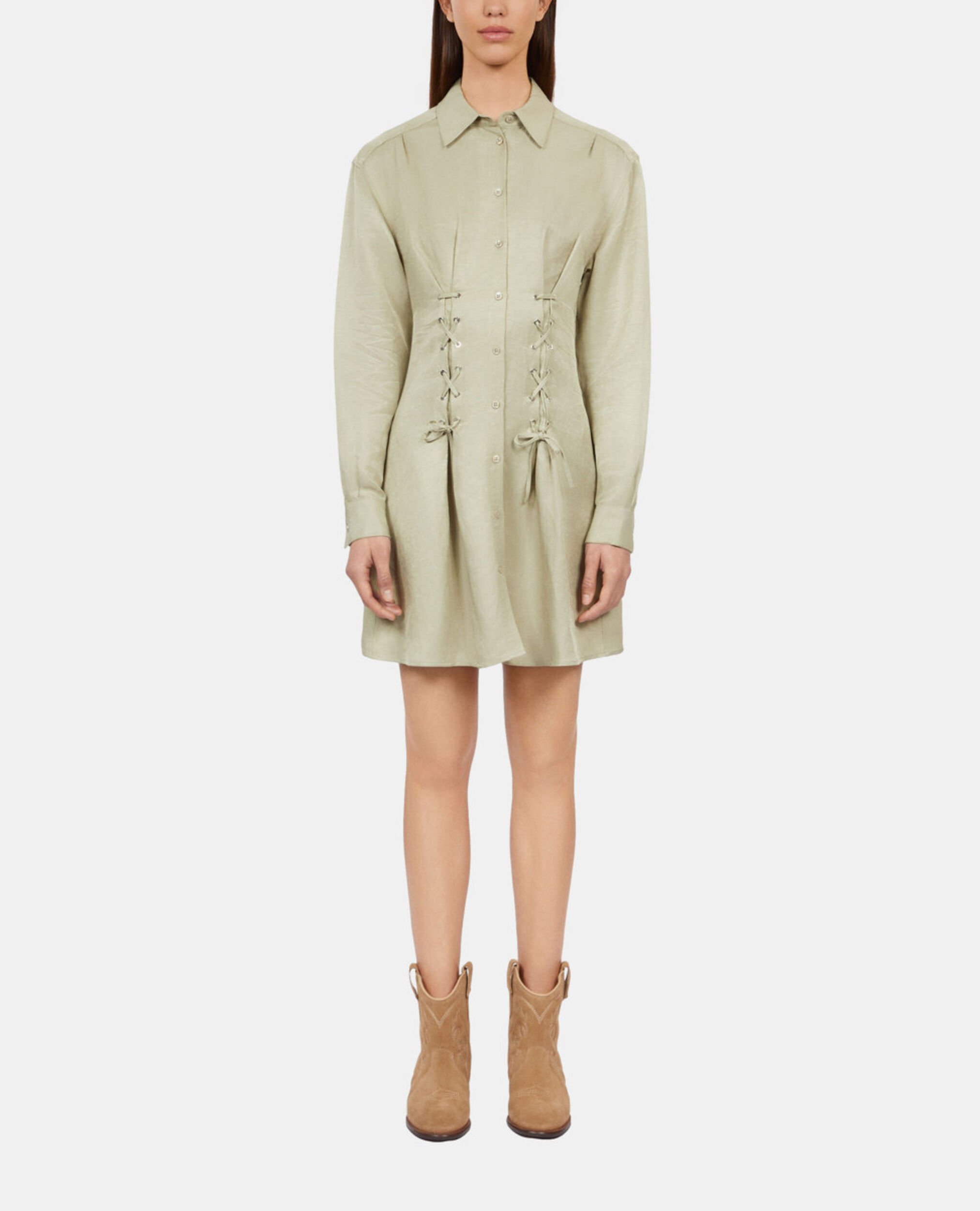 Robe courte avec laçage vert clair, KAKI GREY, hi-res image number null