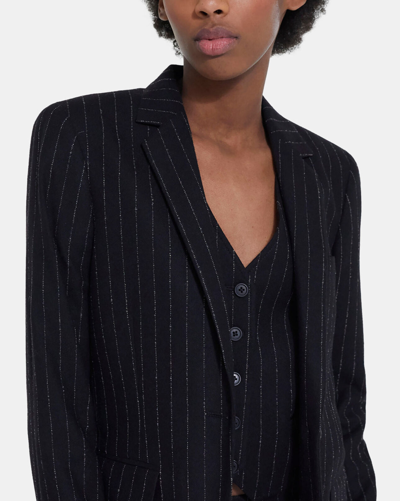 The Kooples WOMEN BLACK WHITE striped wool suit jacket