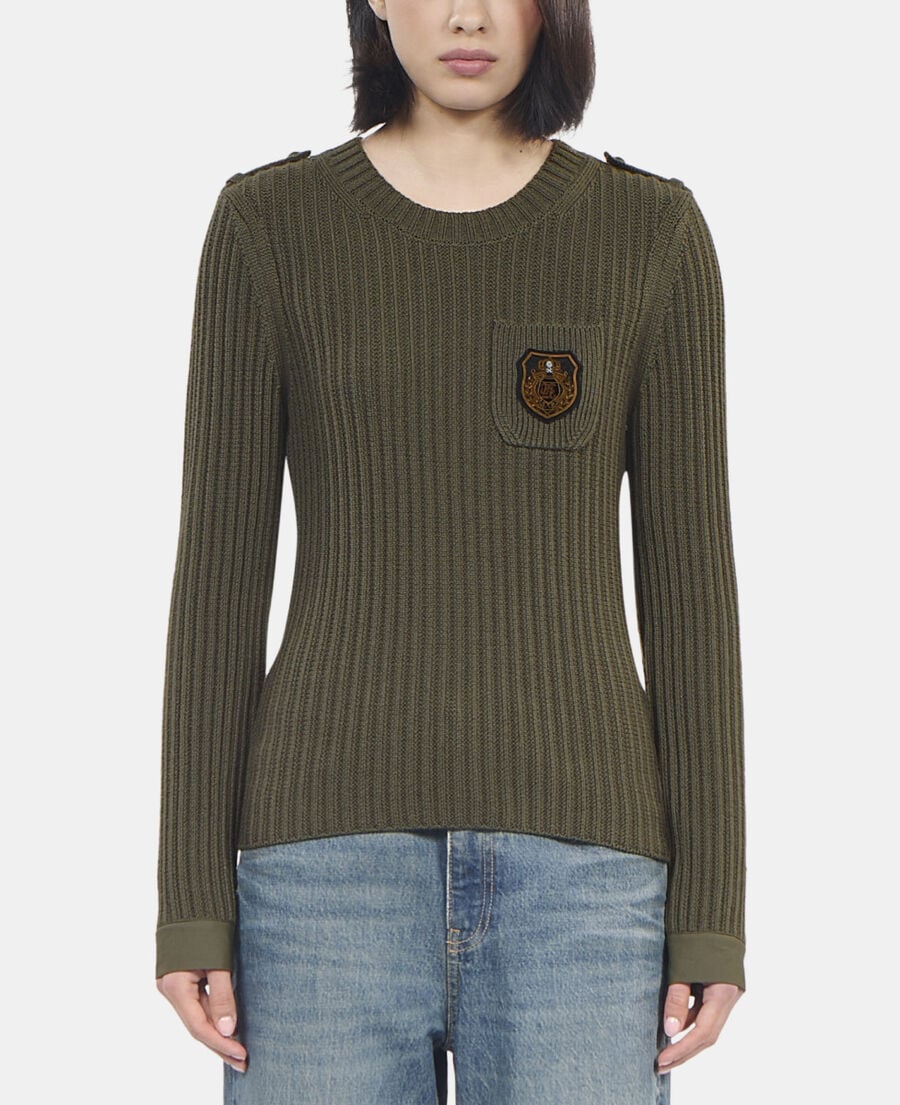 The Kooples DAMEN OLIVE NIGHT gerippter, khakifarbener strickpullover