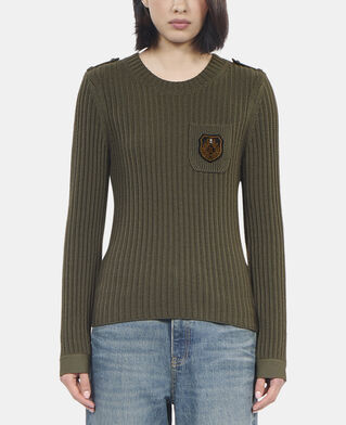The Kooples DAMEN OLIVE NIGHT gerippter, khakifarbener strickpullover