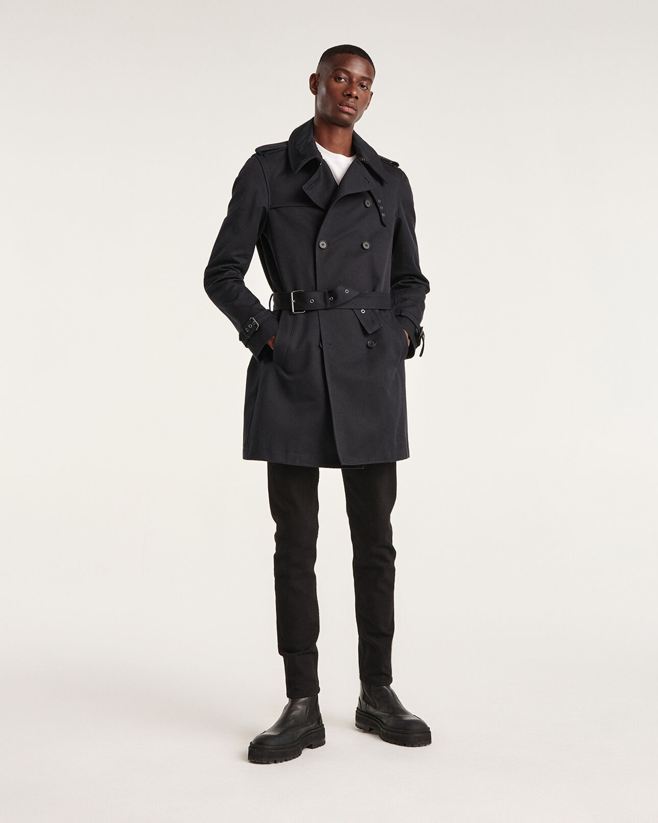 The Kooples MEN DARK NAVY navy blue trench coat in cotton gabardine