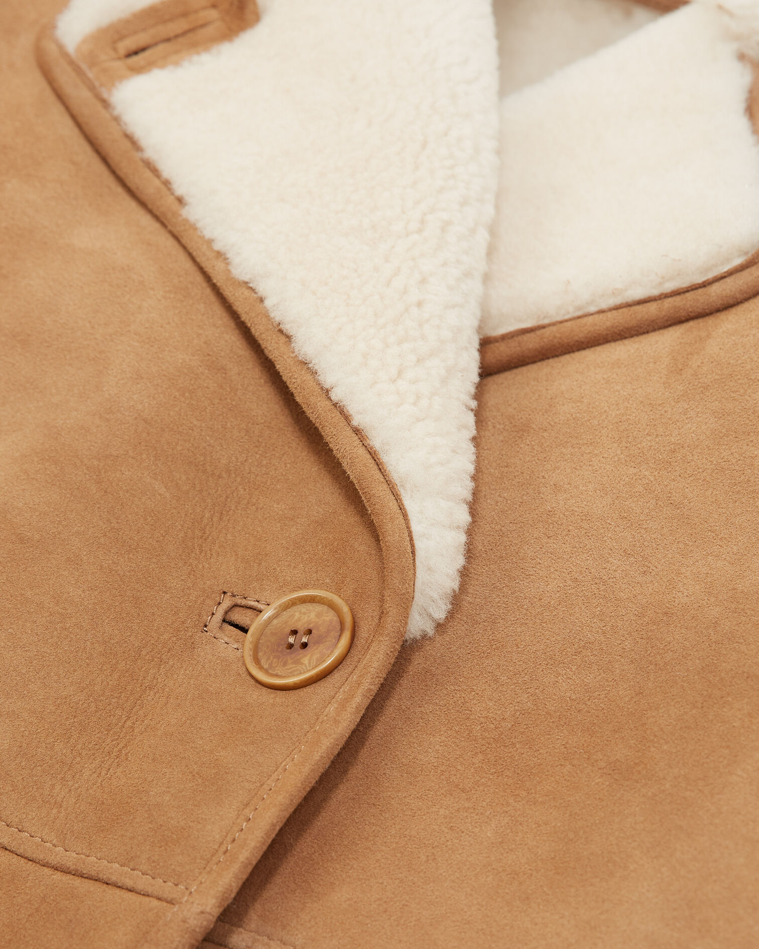 Beige button-up sheepskin jacket, BEIGE, hi-res image number null