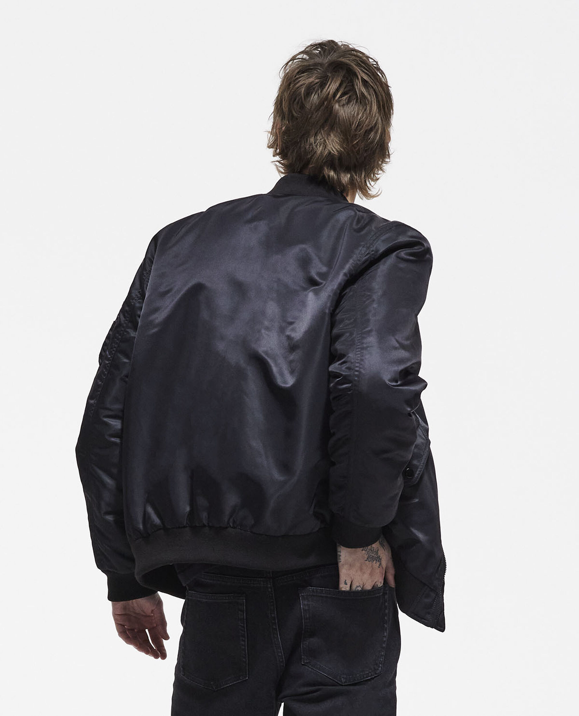 Black bomber jacket with leopard lining, BLACK, hi-res image number null