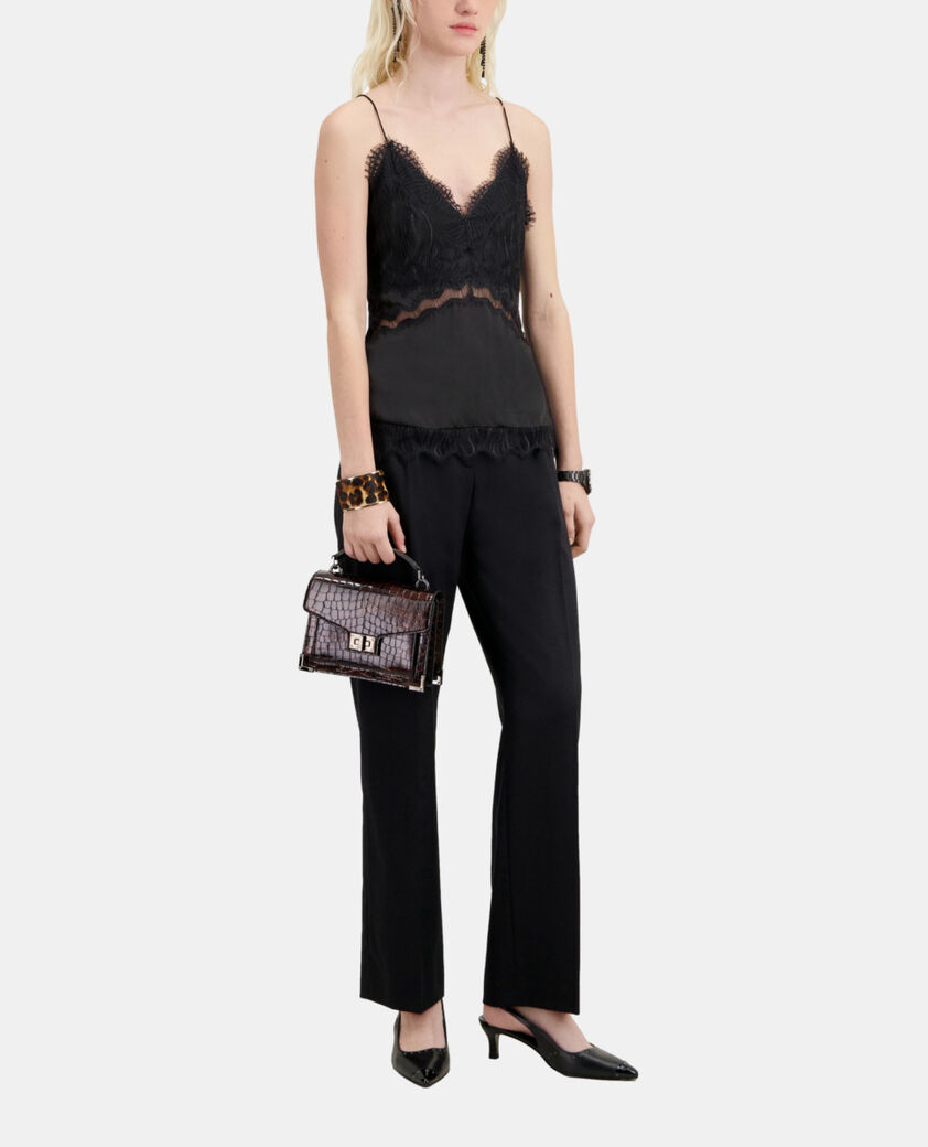 The Kooples FEMME BLACK caraco avec détails en dentelle et soie noir