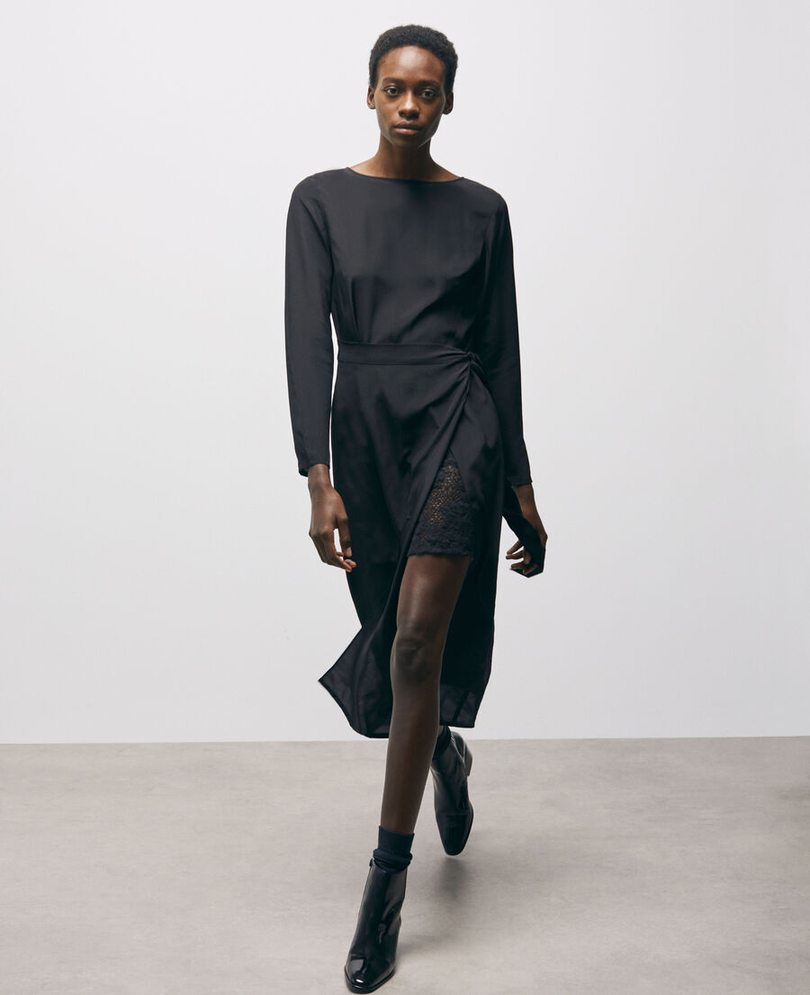 The Kooples FEMME BLACK robe longue en soie noire