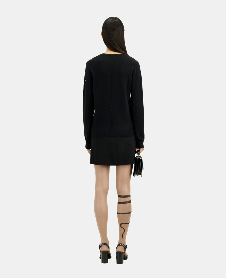 black cashmere blend sweater with stars