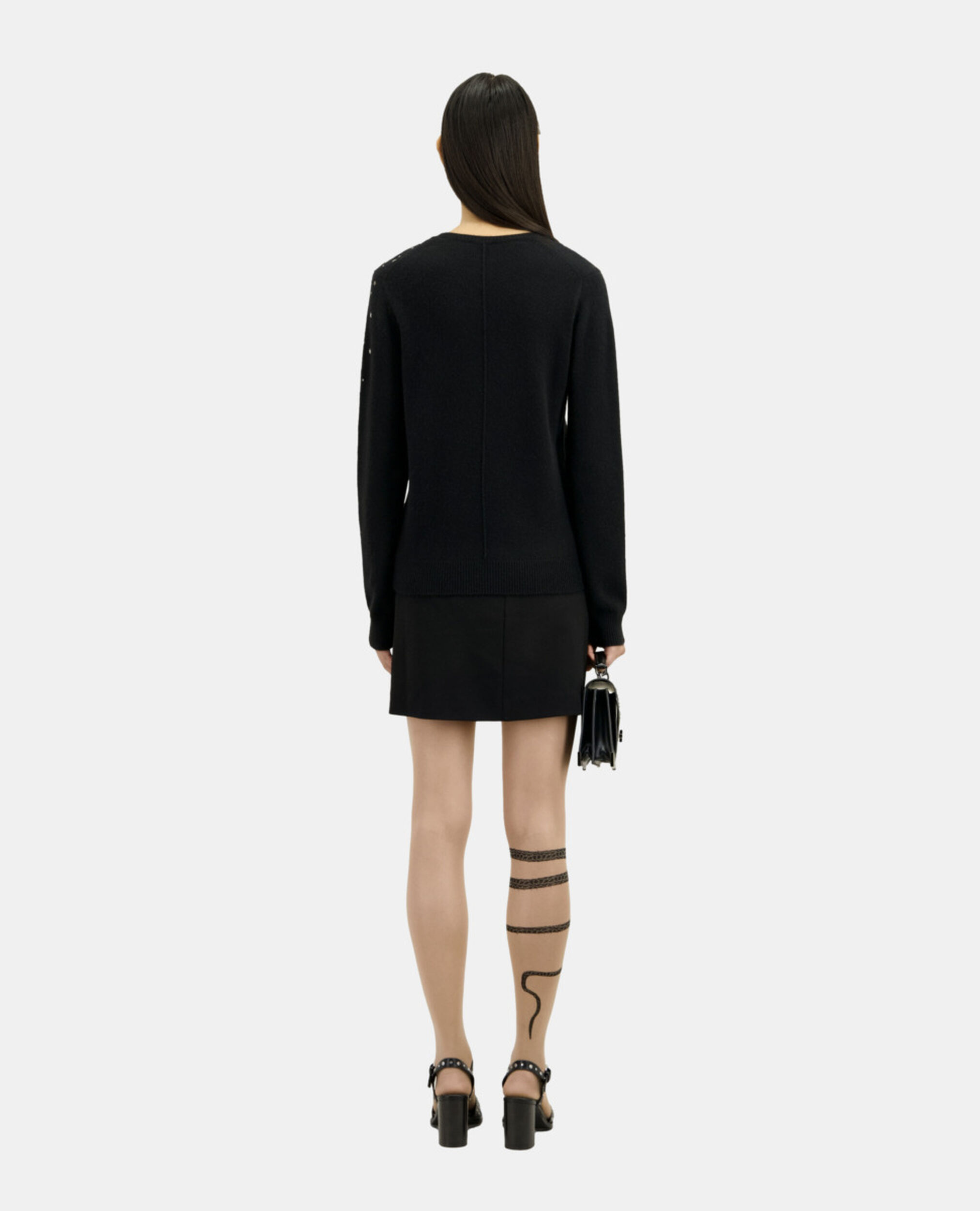 Black cashmere blend sweater with stars, BLACK, hi-res image number null