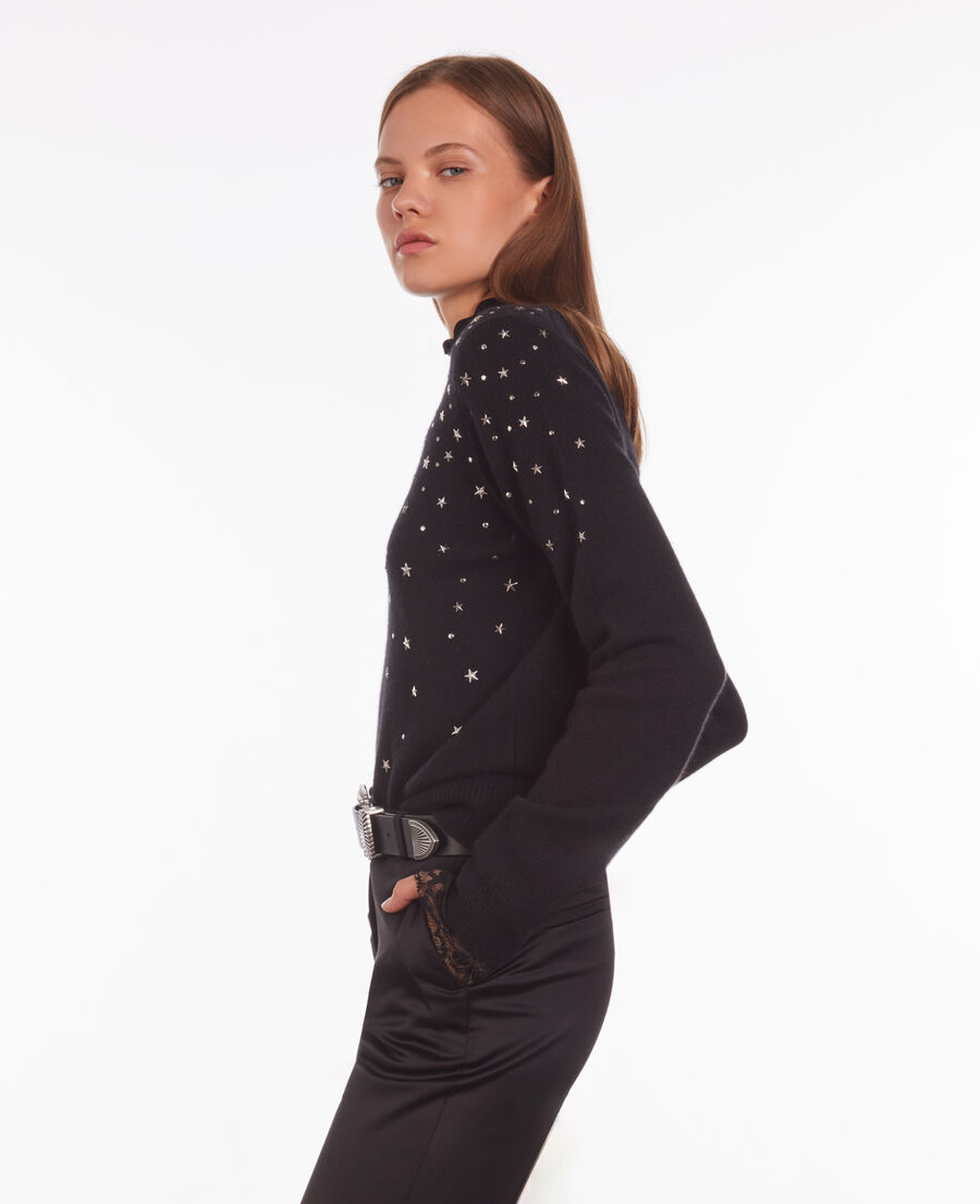 black cashmere blend sweater with stars