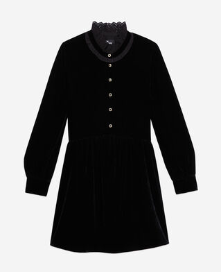 The Kooples F BLACK short black velvet dress with bijou buttons