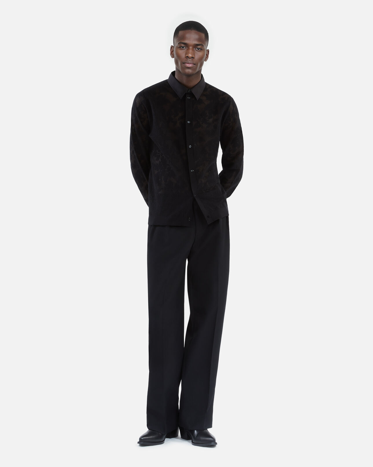 The Kooples HOMME BLACK chemise en maille effet dentelle noir