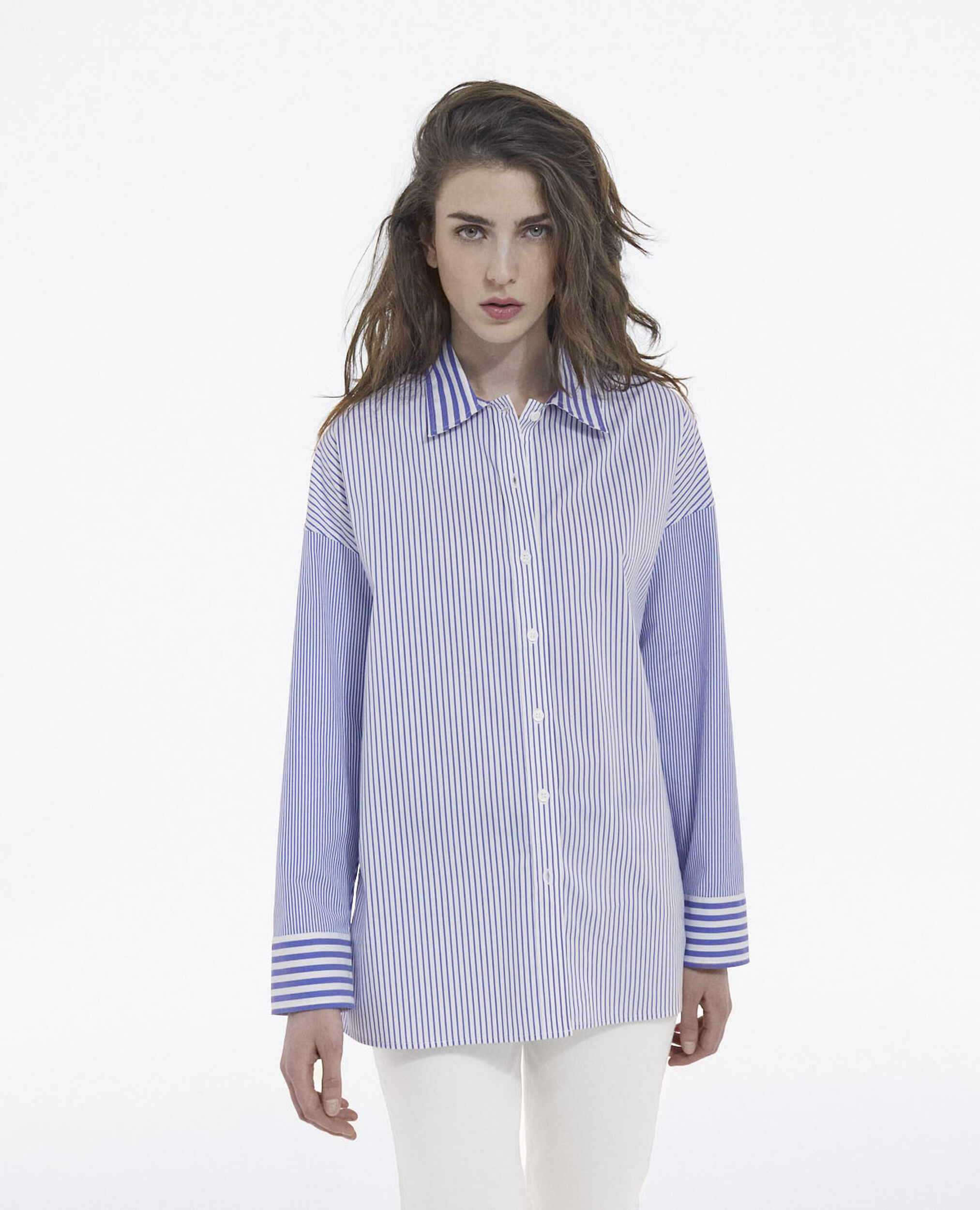 Chemise habillée bleue droite motif rayé, BLUE WHITE, hi-res image number null