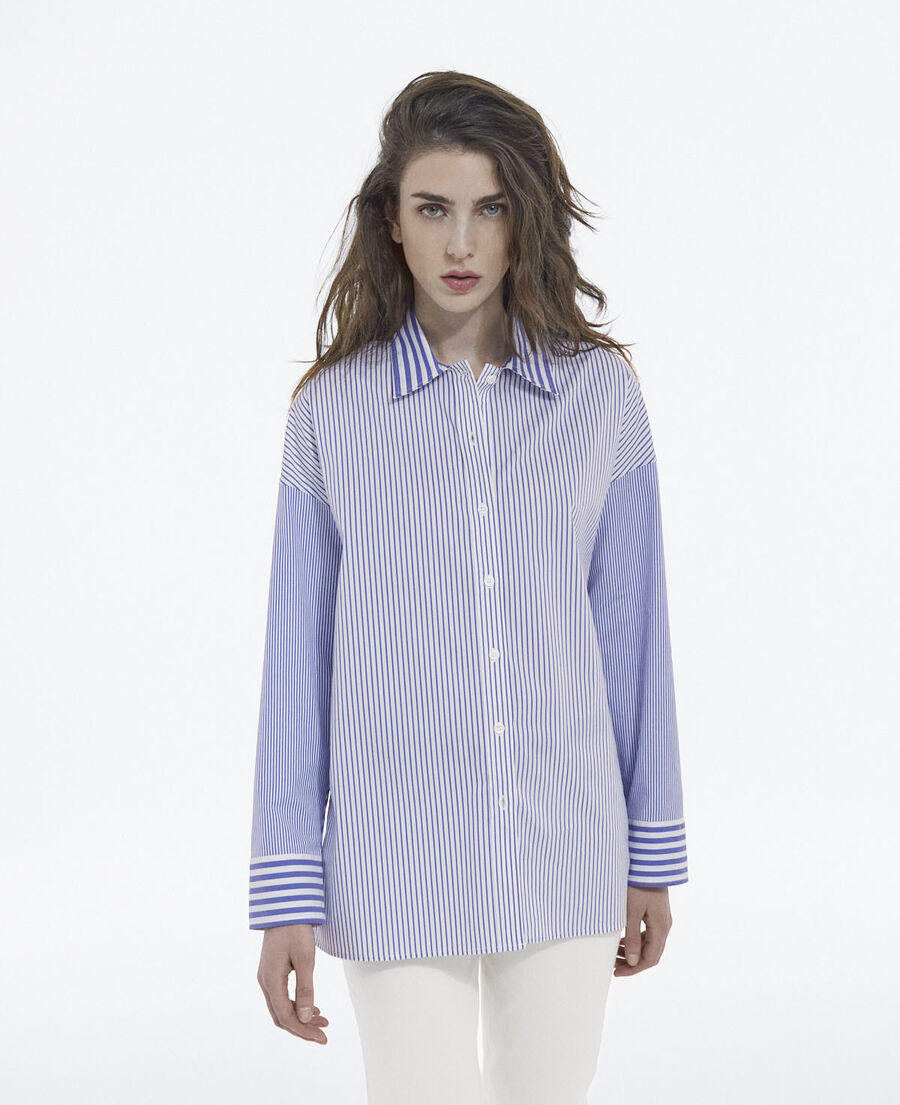 straight-fit striped formal blue shirt