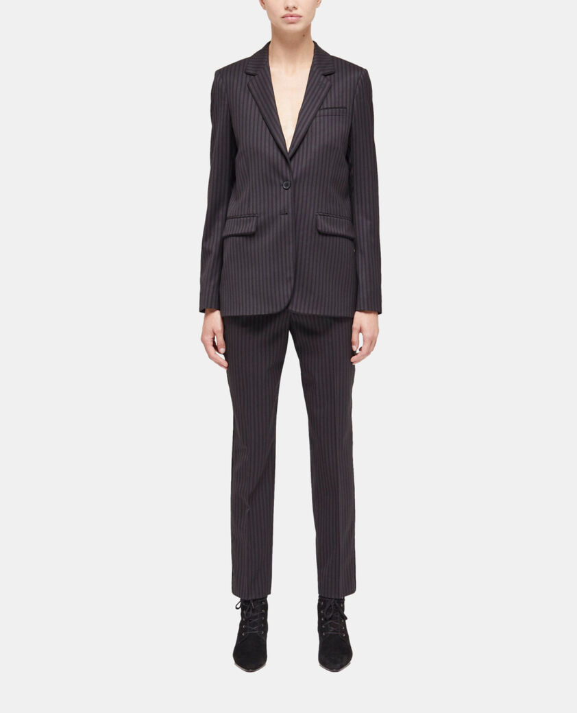 The Kooples FEMME BLACK GREY veste de costume en laine &agrave; rayures