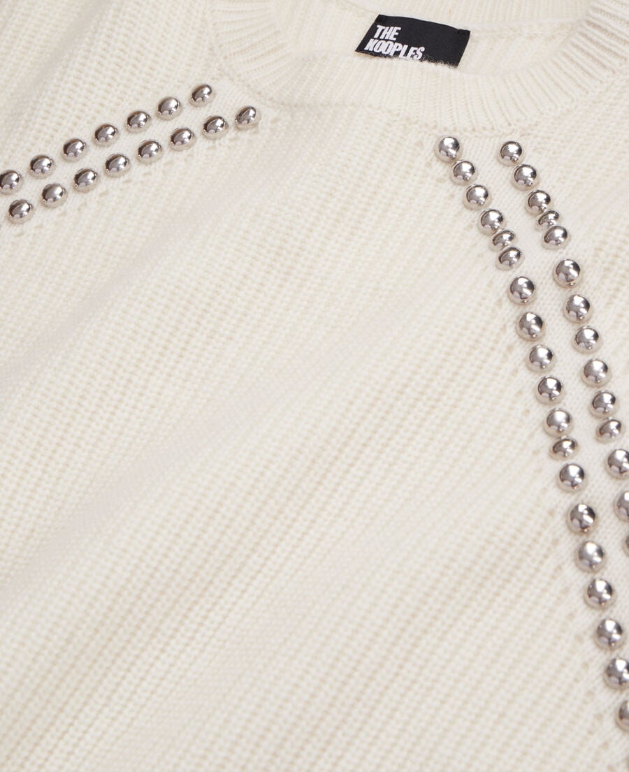 The Kooples WOMEN ECRU ecru ribbed wool and cashmere sweater with studs
