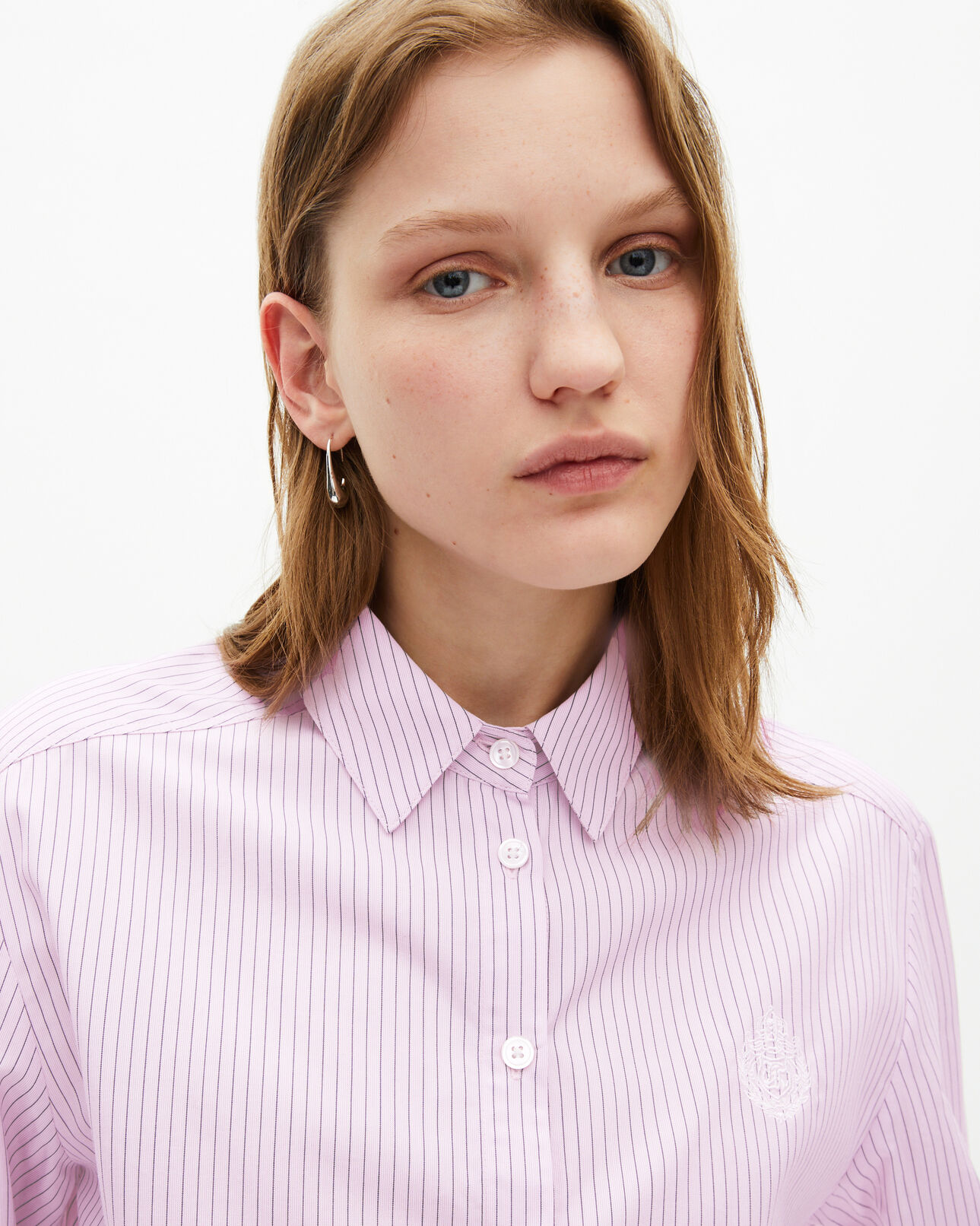 The Kooples WOMEN PINK BLACK pink poplin striped shirt