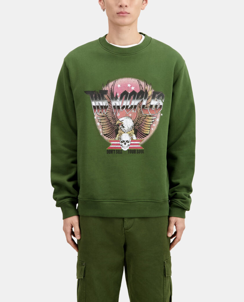 The Kooples MEN USED KAKI khaki sweatshirt with rock eagle serigraphy