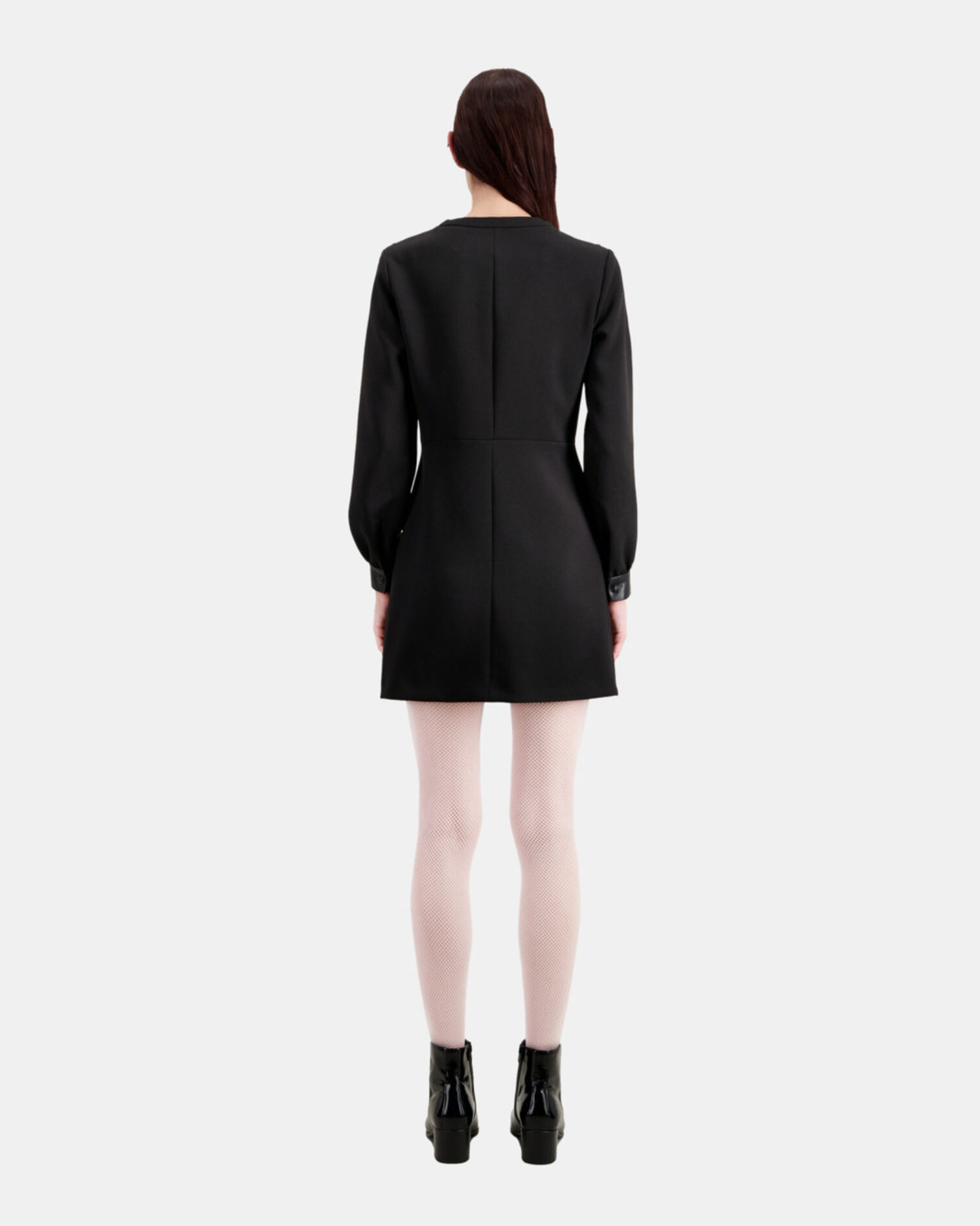 Kurzes Kreppkleid mit Lederdetails, BLACK, hi-res image number null