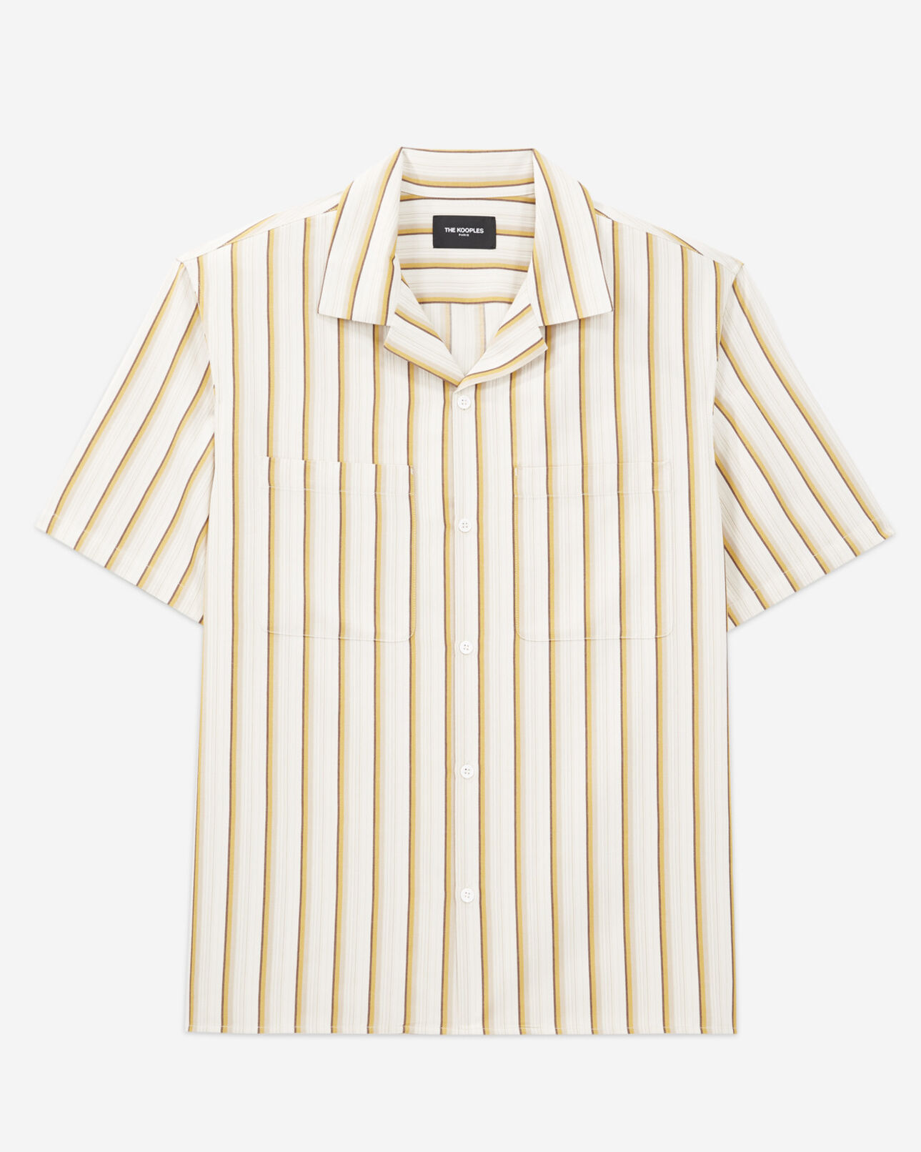The Kooples HOMME ORANGE ECRU chemise col hawaien rayée blanche et jaune