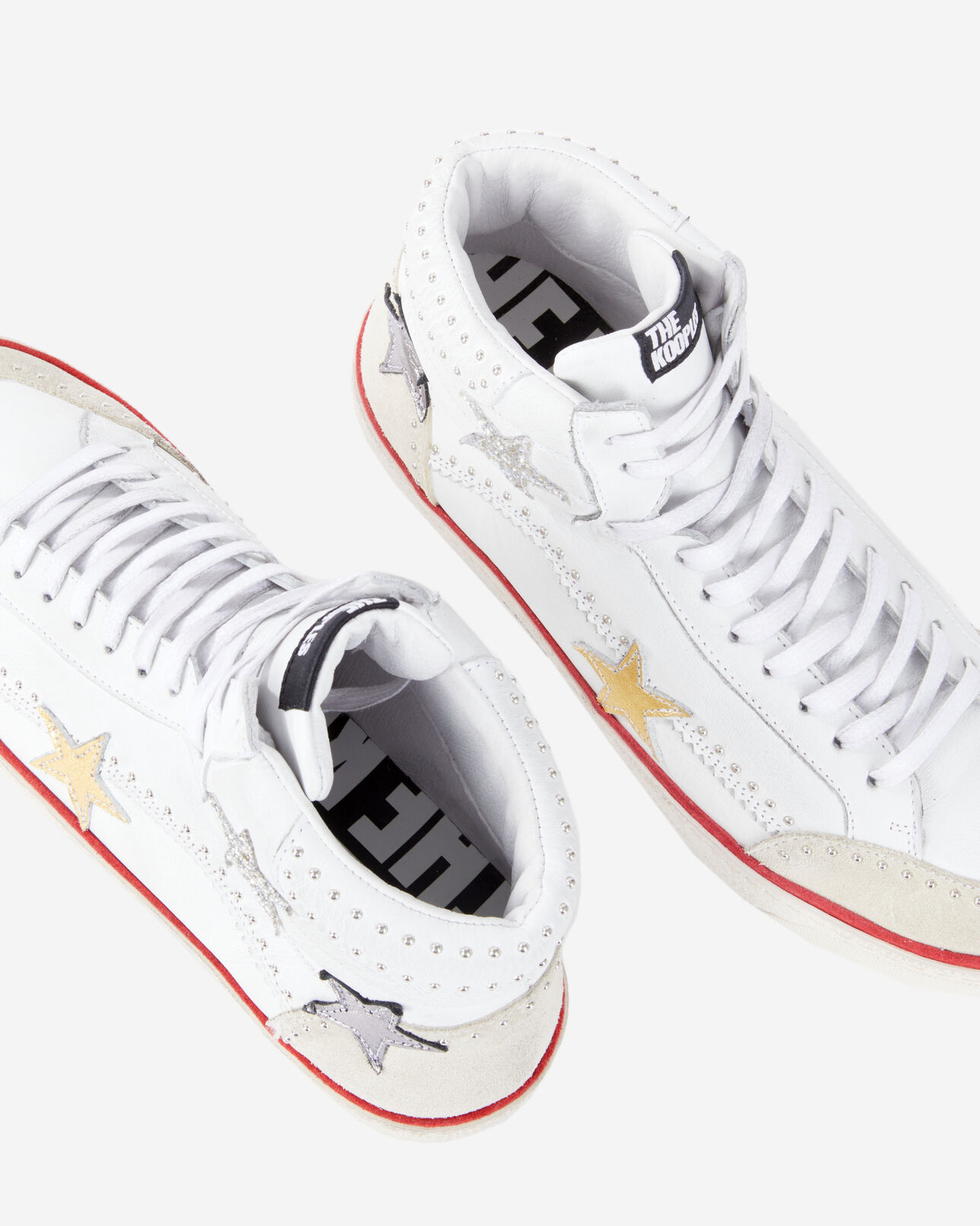 The Kooples WOMEN WHITE white leather high-top sneakers with stars