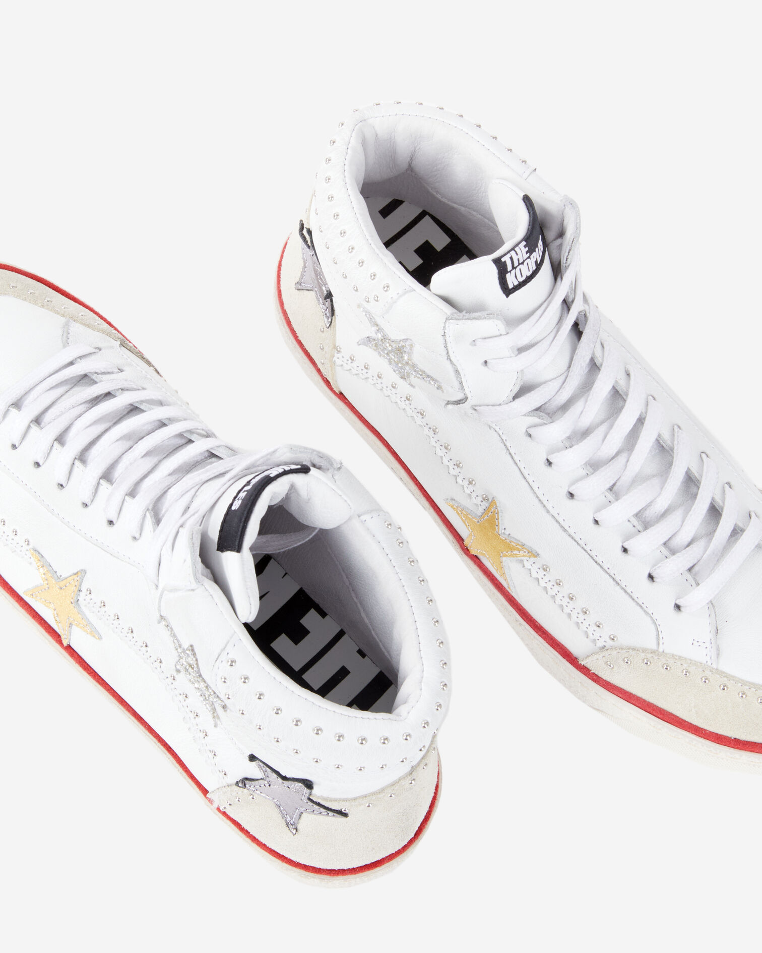White leather high-top sneakers with stars, WHITE, hi-res image number null