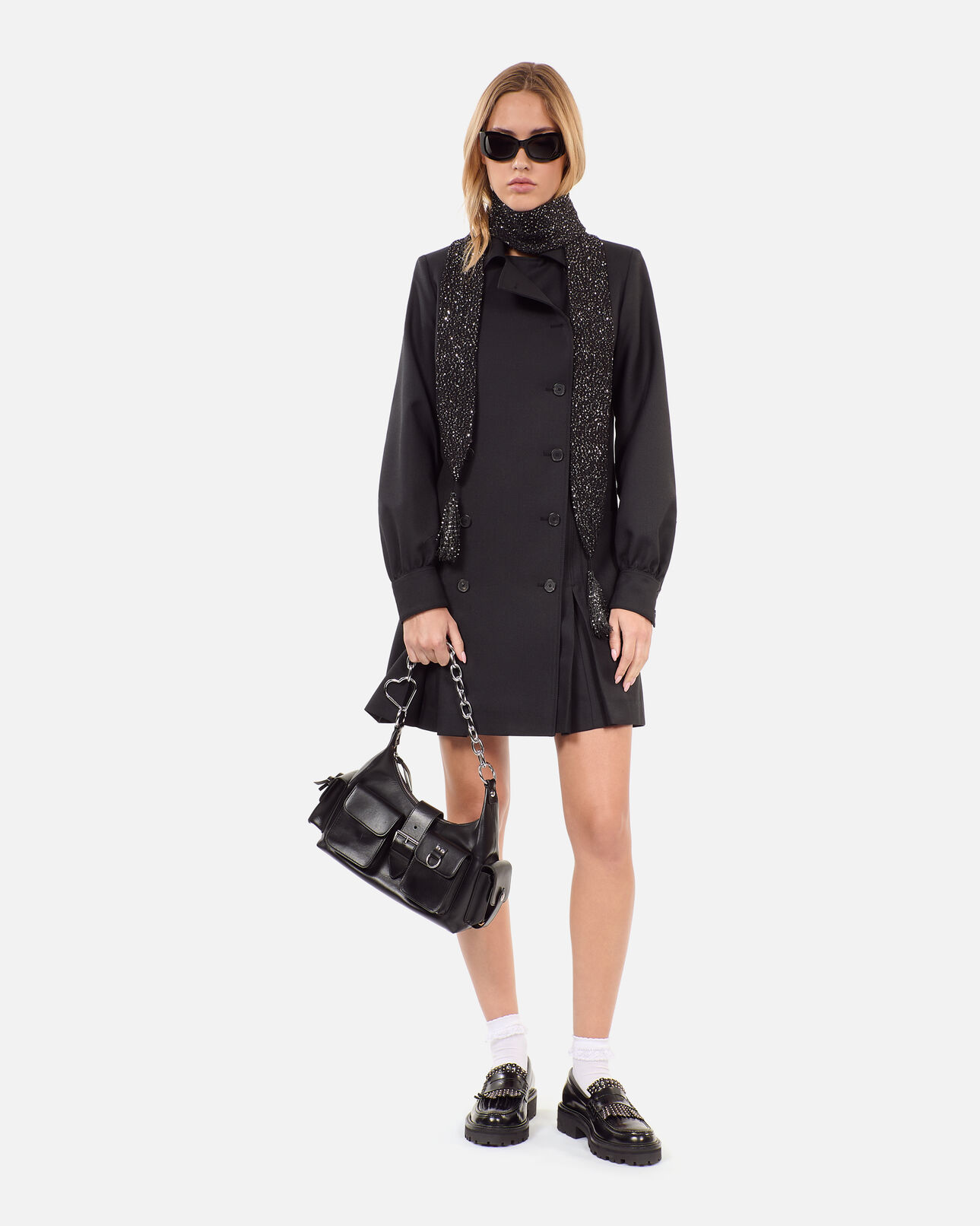 The Kooples FEMME BLACK écharpe fine à sequins en maille noire