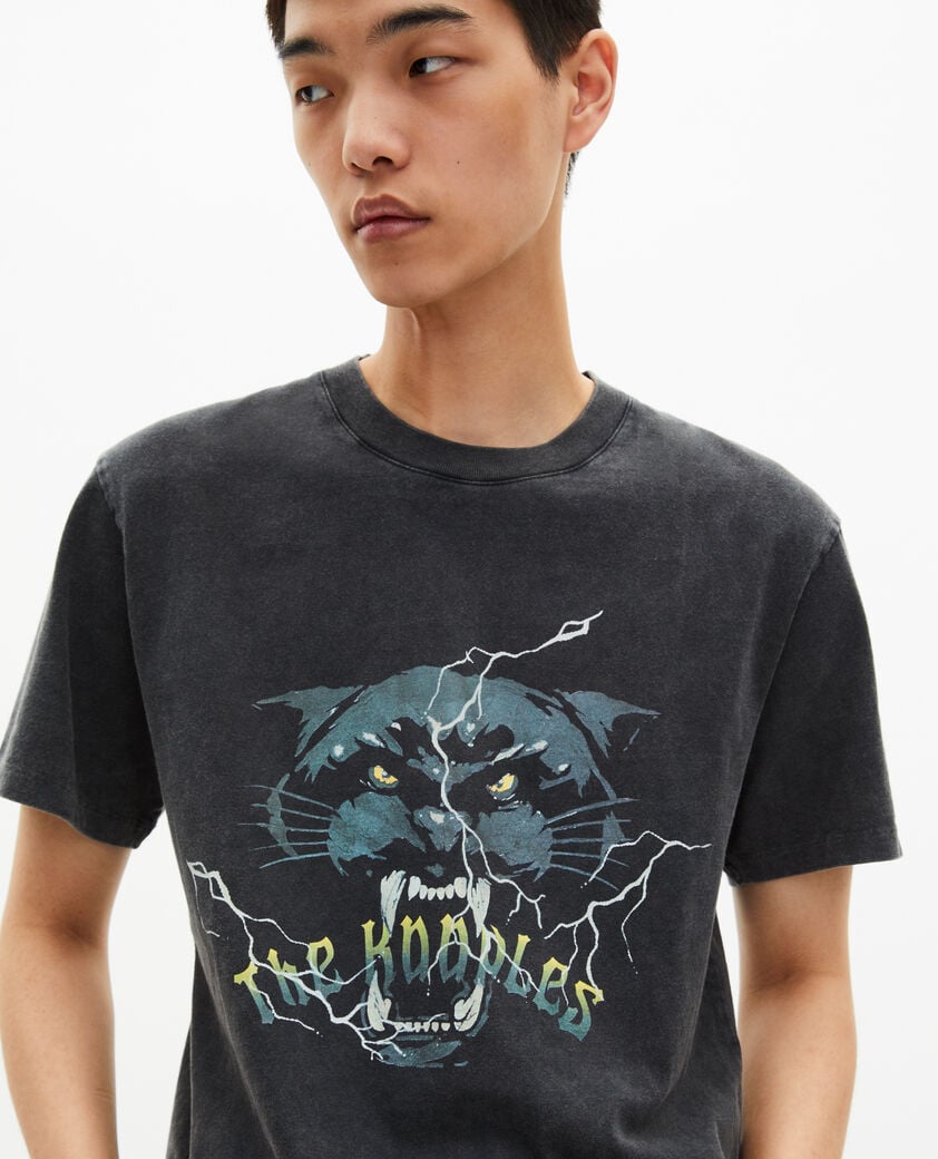 The Kooples MEN BLACK WASHED t-shirt with black panther screen print