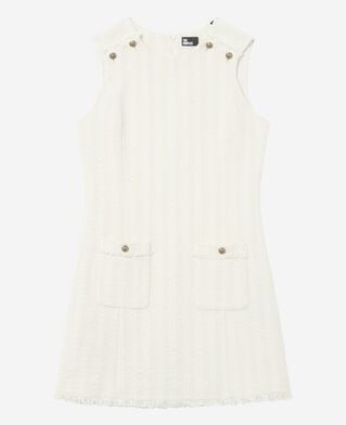 The Kooples F ECRU short sleeveless dress in ecru tweed