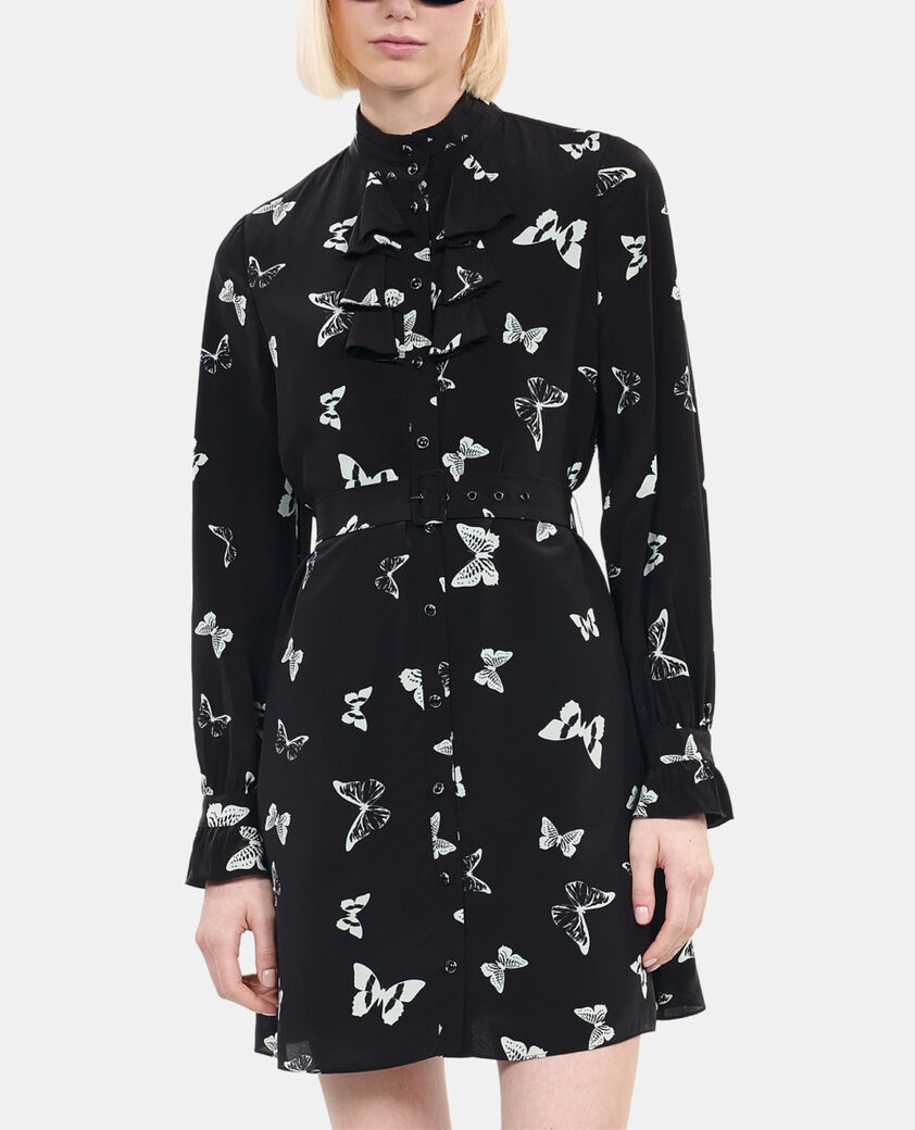 The Kooples WOMEN BLACK WHITE short butterfly print dress 