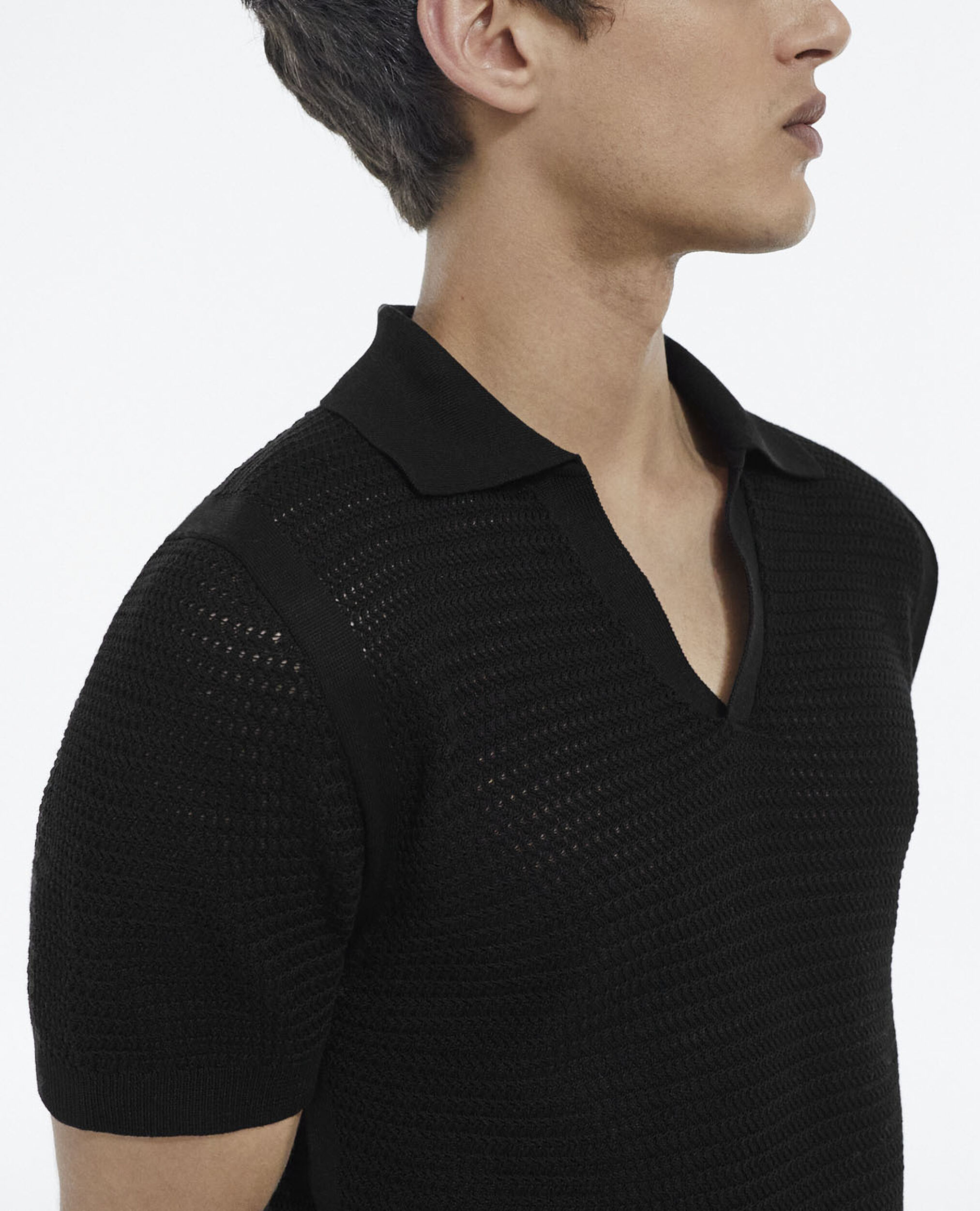 Short-sleeve black cotton sweater, BLACK, hi-res image number null