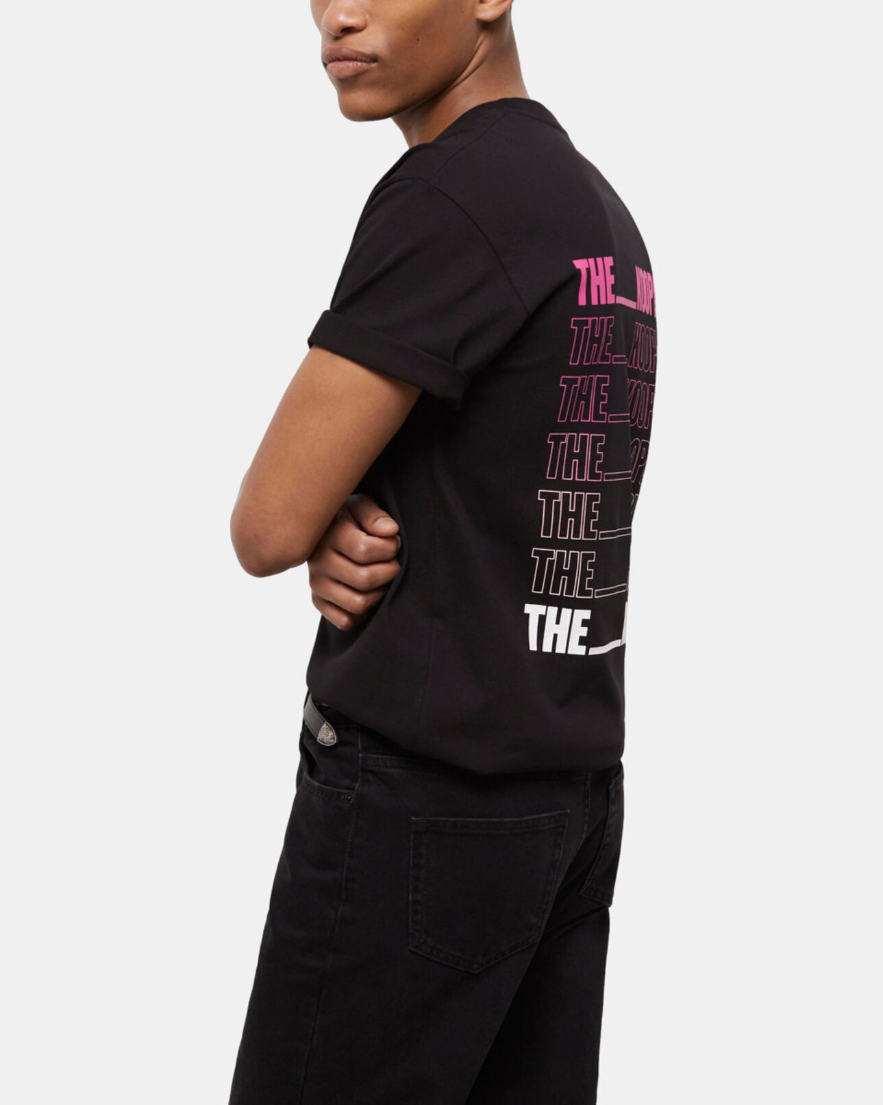 The Kooples MEN BLACK men's faded black t-shirt with screen print logo