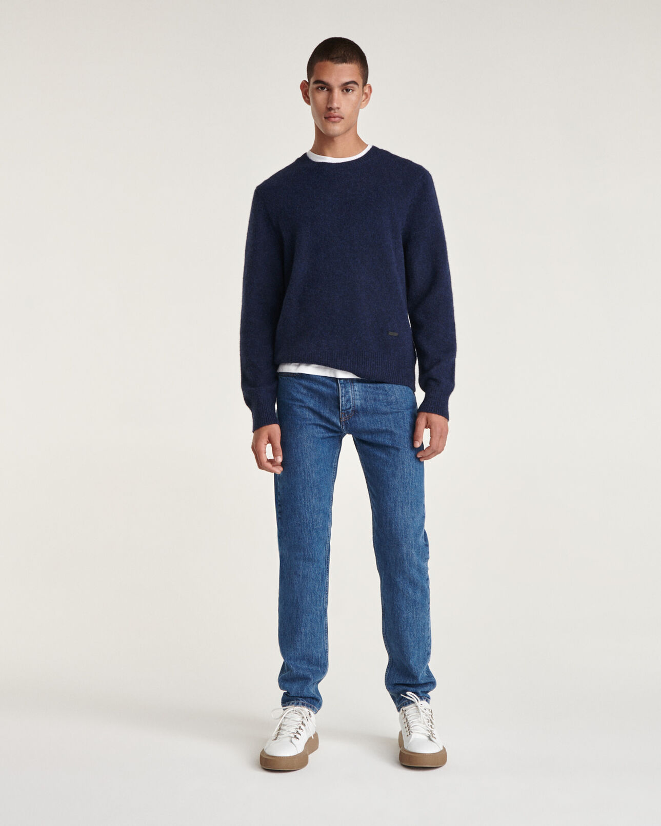 The Kooples MEN DARK NAVY navy blue alpaca wool crew neck sweater