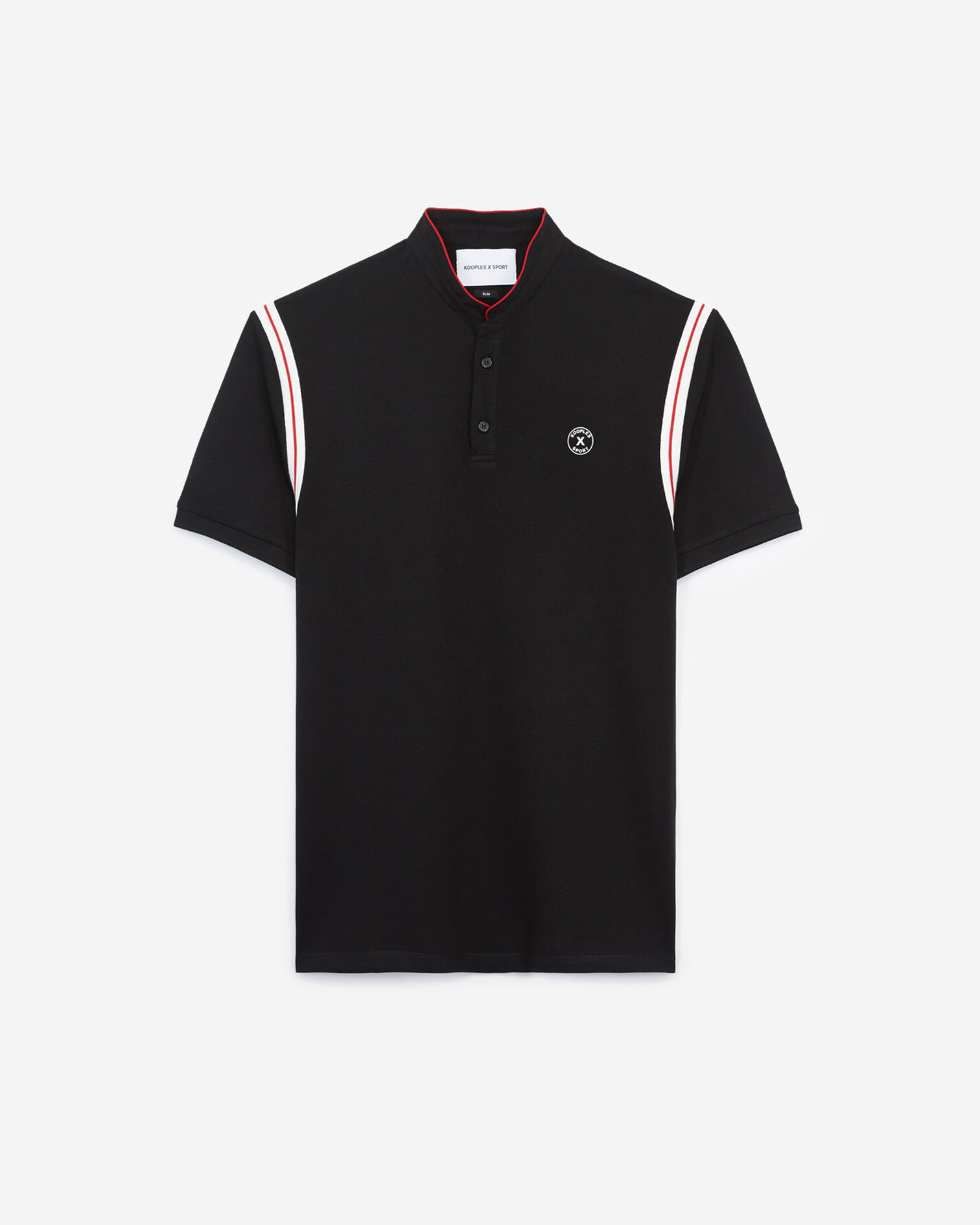Polo noir coton col officier bandes épaules, BLACK, hi-res image number null