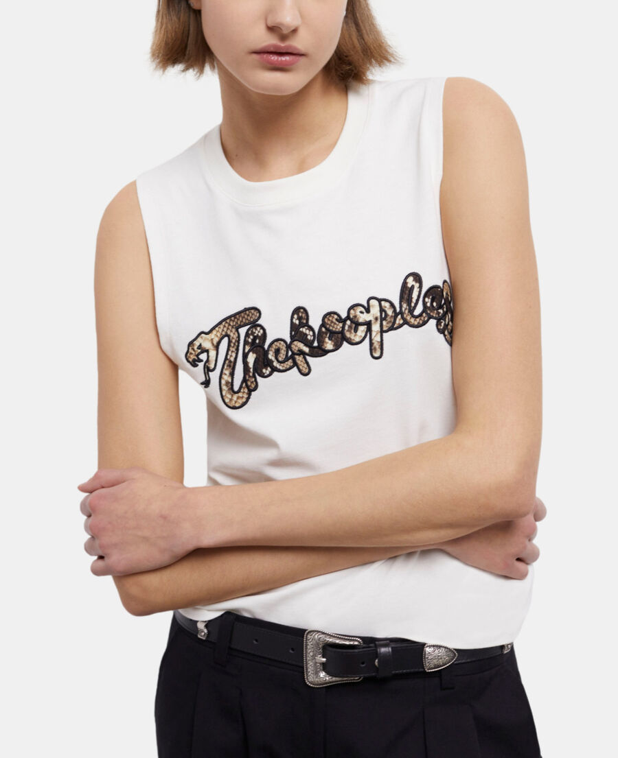 women's white t-shirt with snake logo print