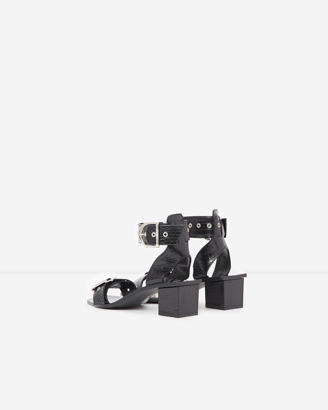 The Kooples WOMEN BLACK heeled black sandals in croc-effect leather