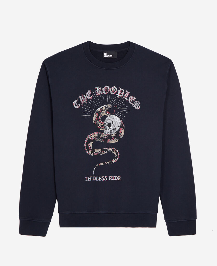 The Kooples HOMME WASHED NAVY sweatshirt avec sérigraphie bleu marine
