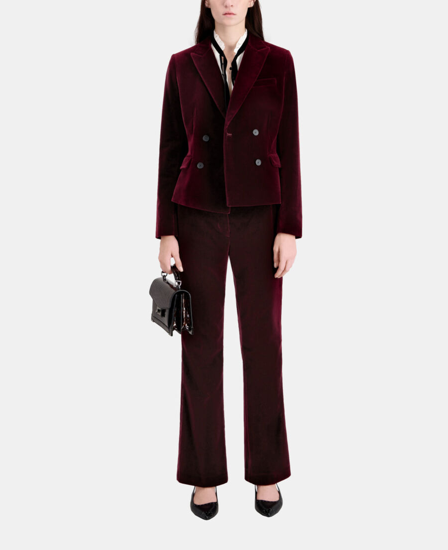 short burgundy velvet suit jacket
