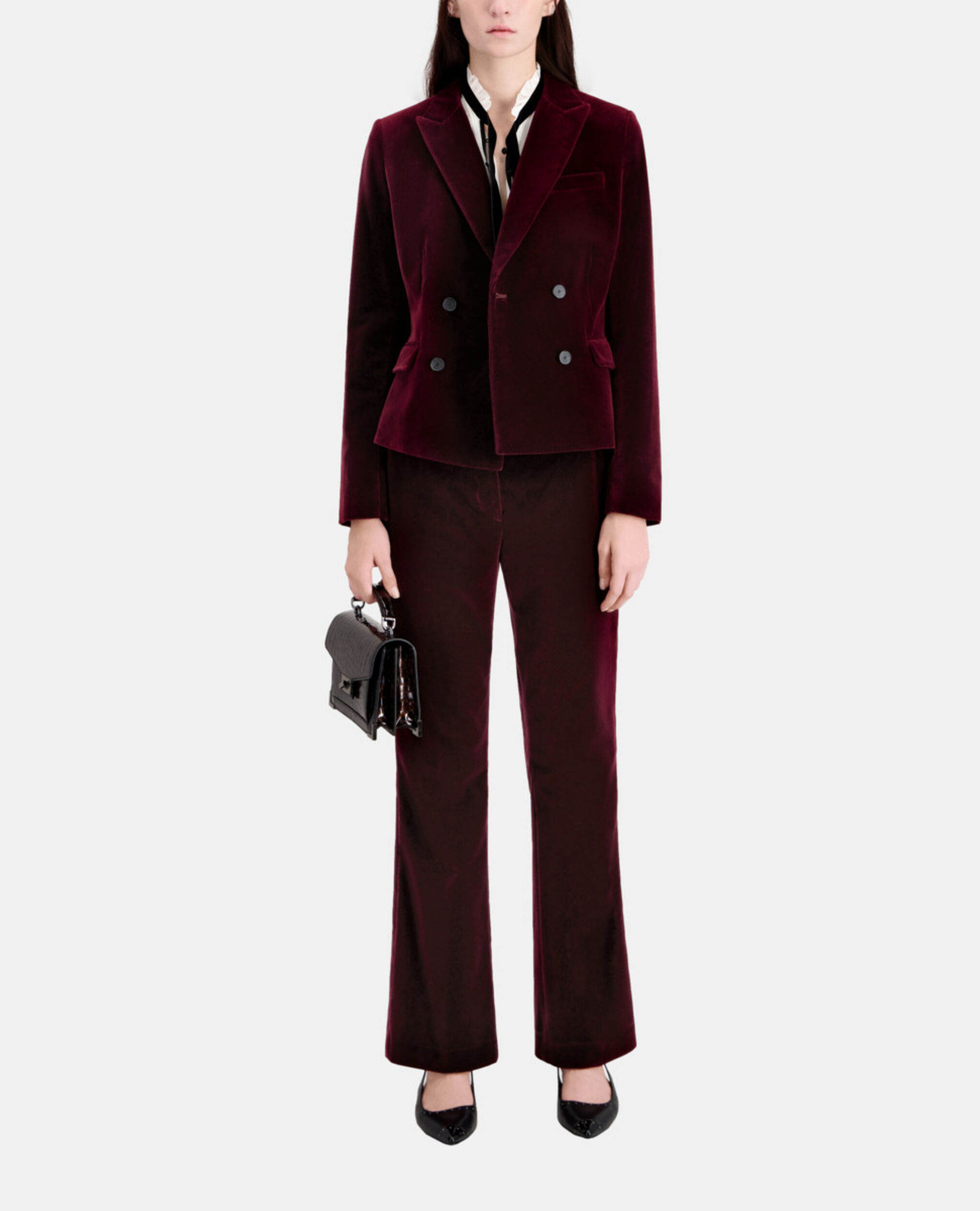 Short burgundy velvet suit jacket, BURGUNDY, hi-res image number null