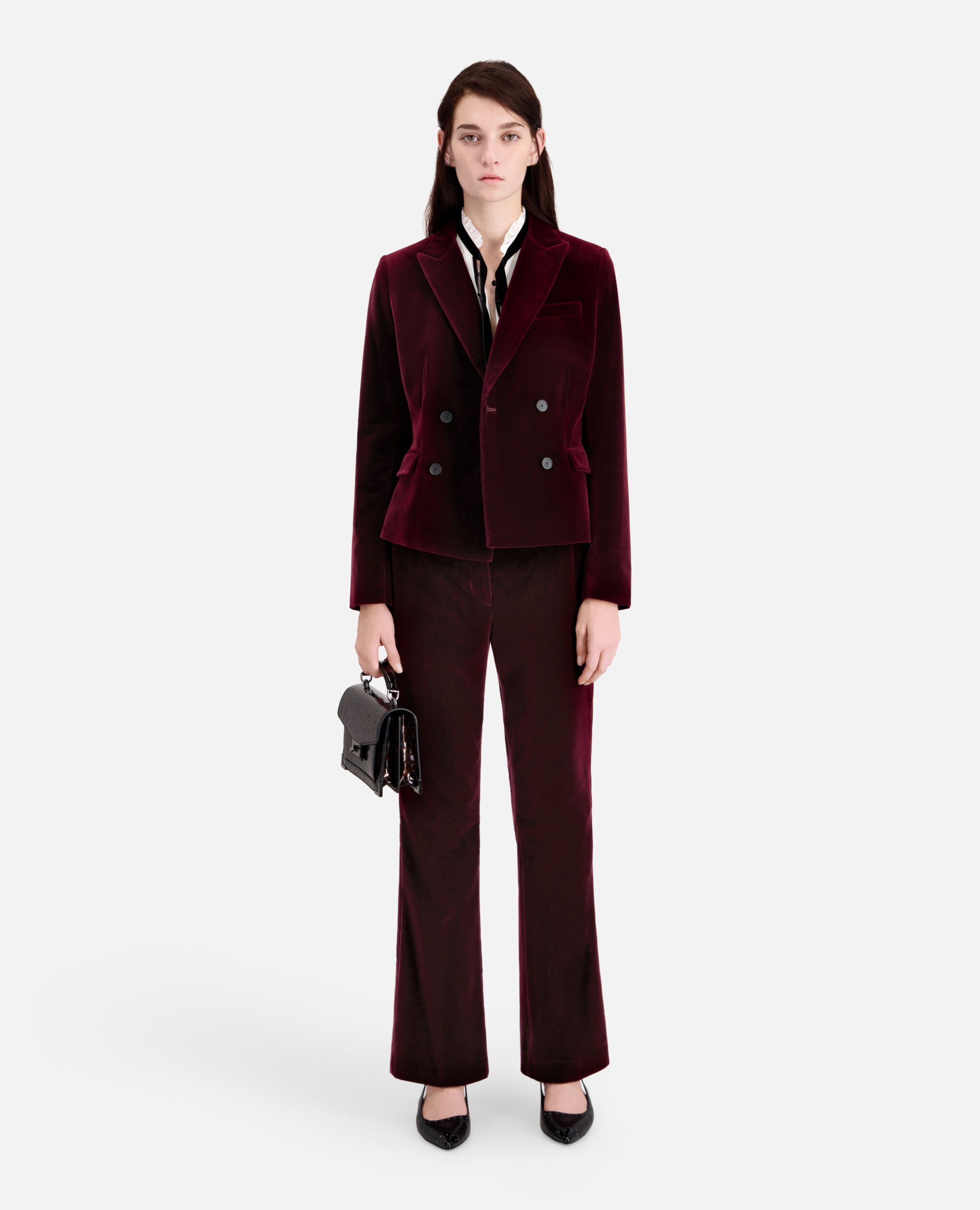 Short burgundy velvet suit jacket, BURGUNDY, hi-res image number null