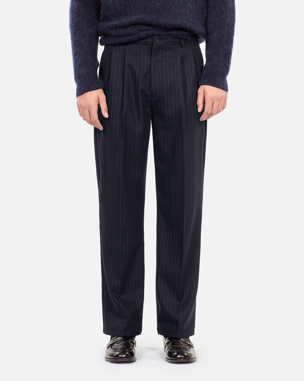 The Kooples HOMME DARK NAVY pantalon large à rayures bleu marine