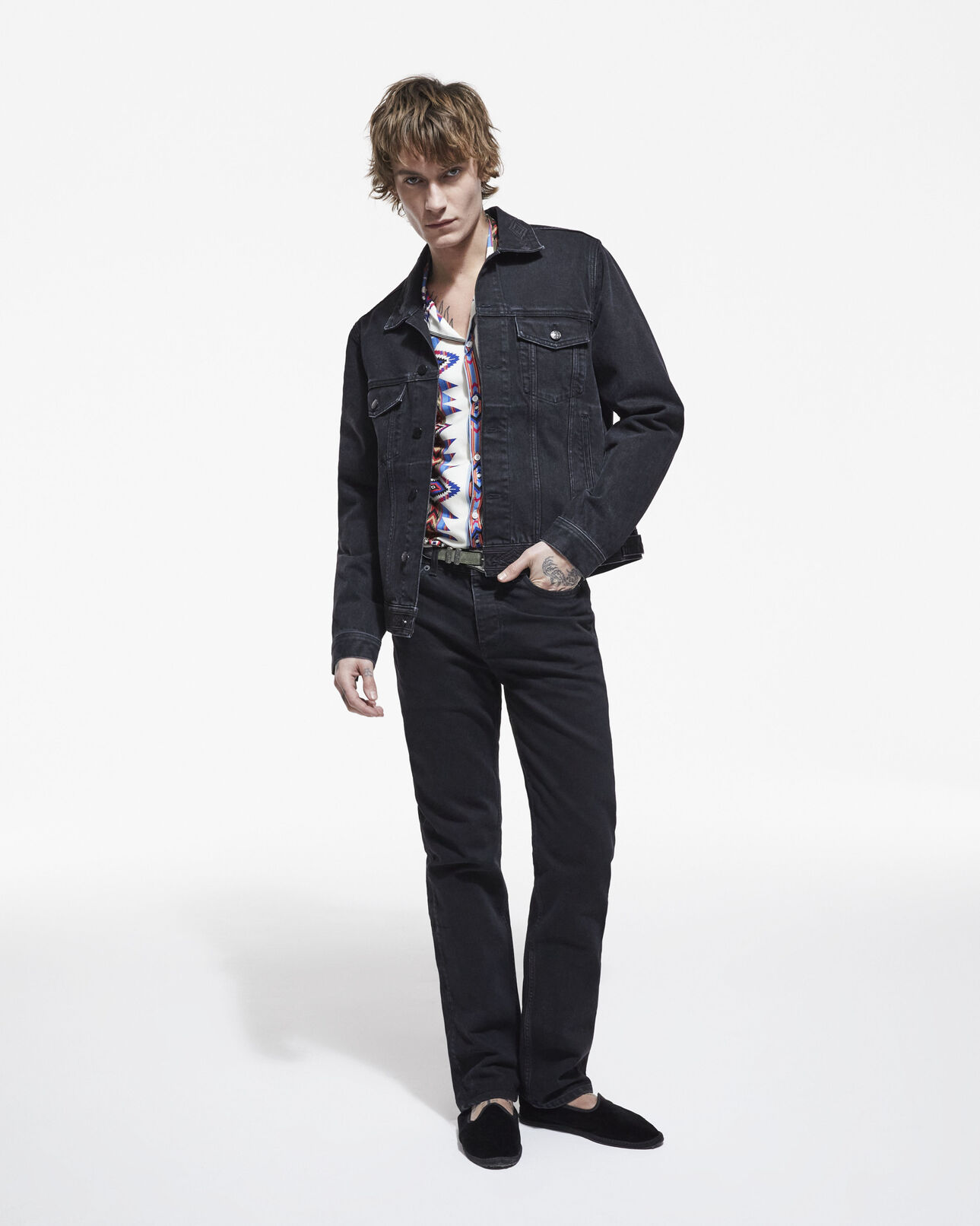 The Kooples MEN BLACK WASHED black denim jacket