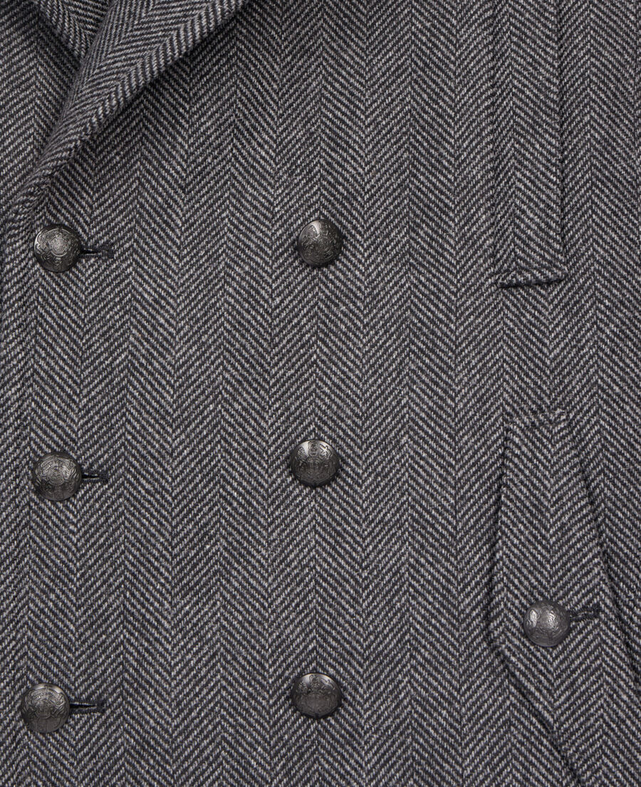 The Kooples MEN BLACK GREY black herringbone wool blend pea coat