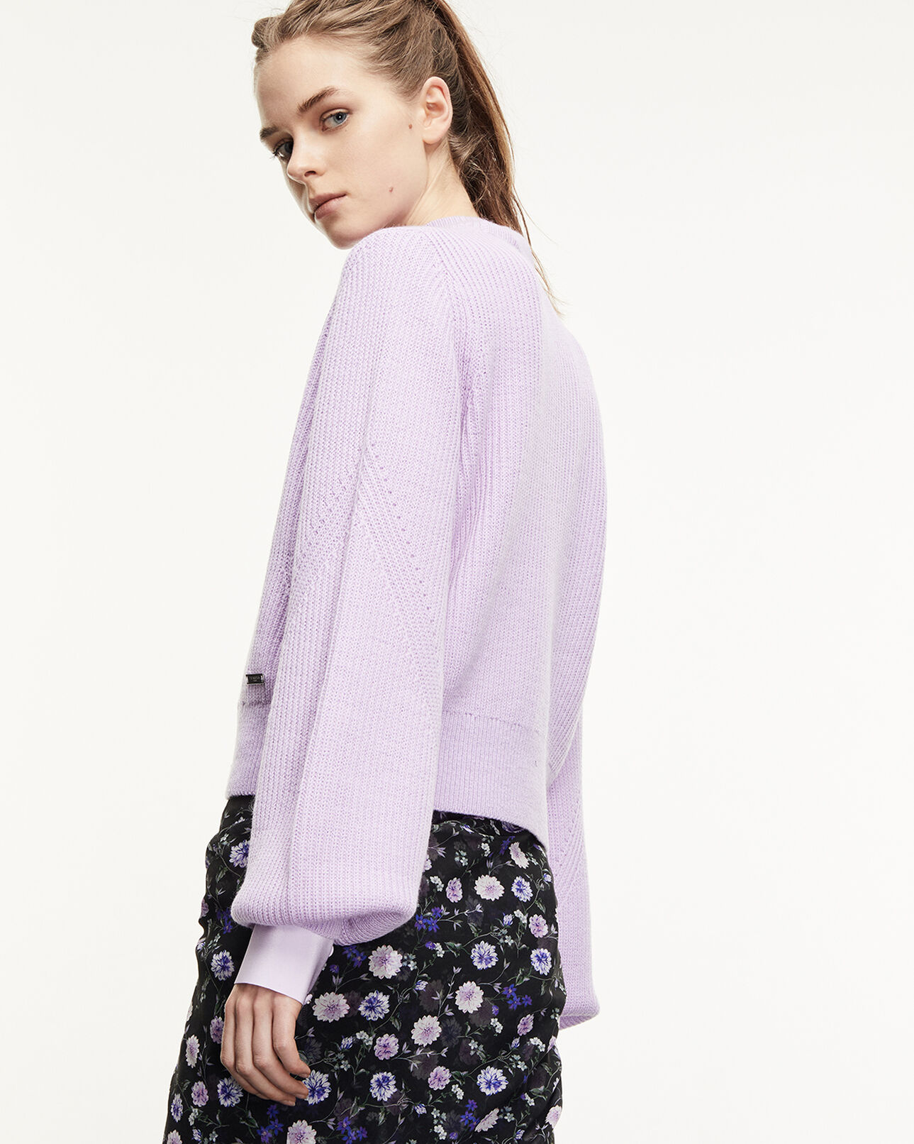 The Kooples FEMME PURPLE pull laine mérinos violet clair ample