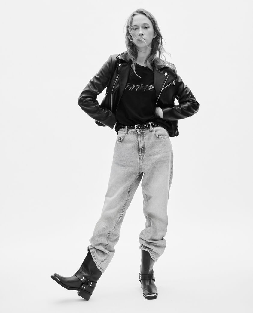 The Kooples WOMEN BLACK black leather biker jacket