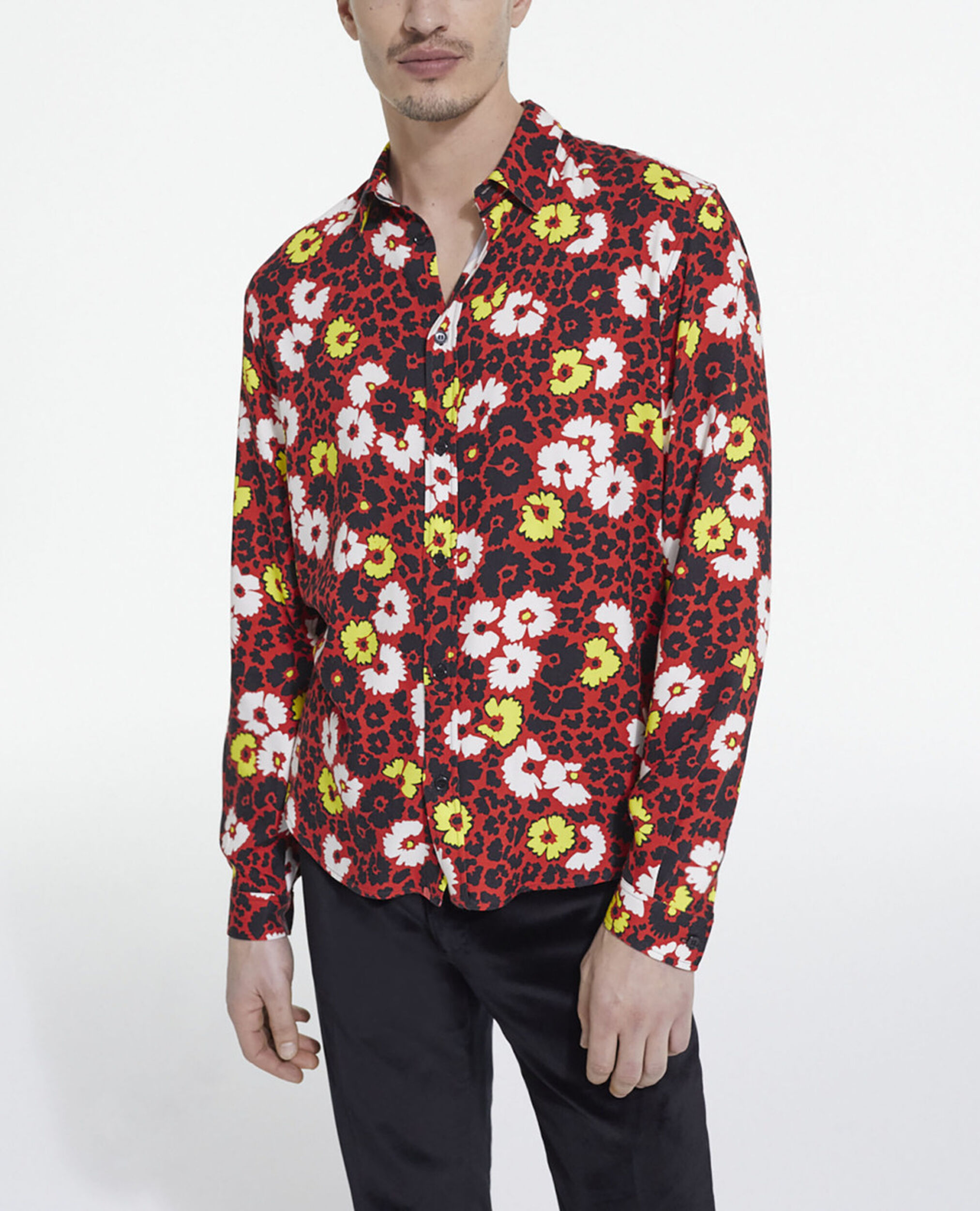 Floral print shirt with classic collar, MULTICOLORE/RED, hi-res image number null