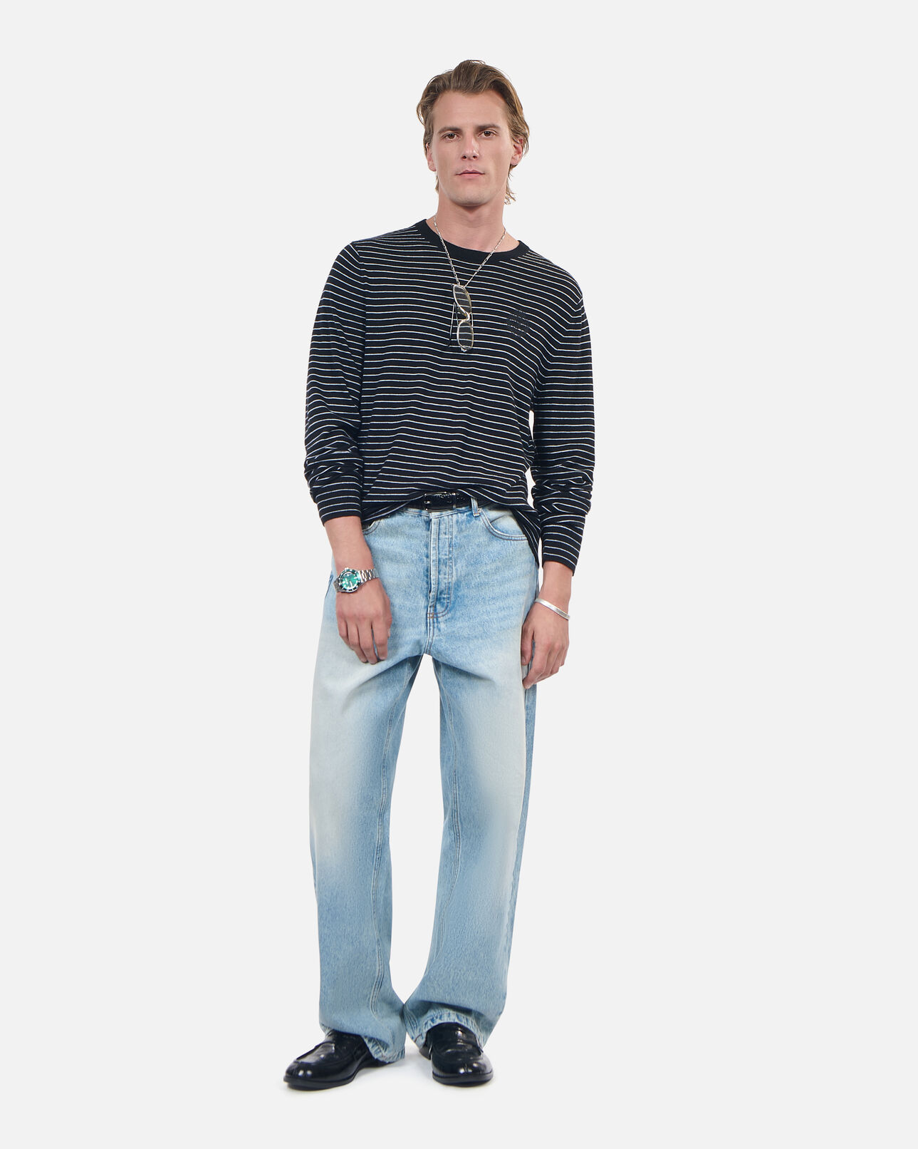 The Kooples HOMME BLACK / WHITE pull en laine à rayures