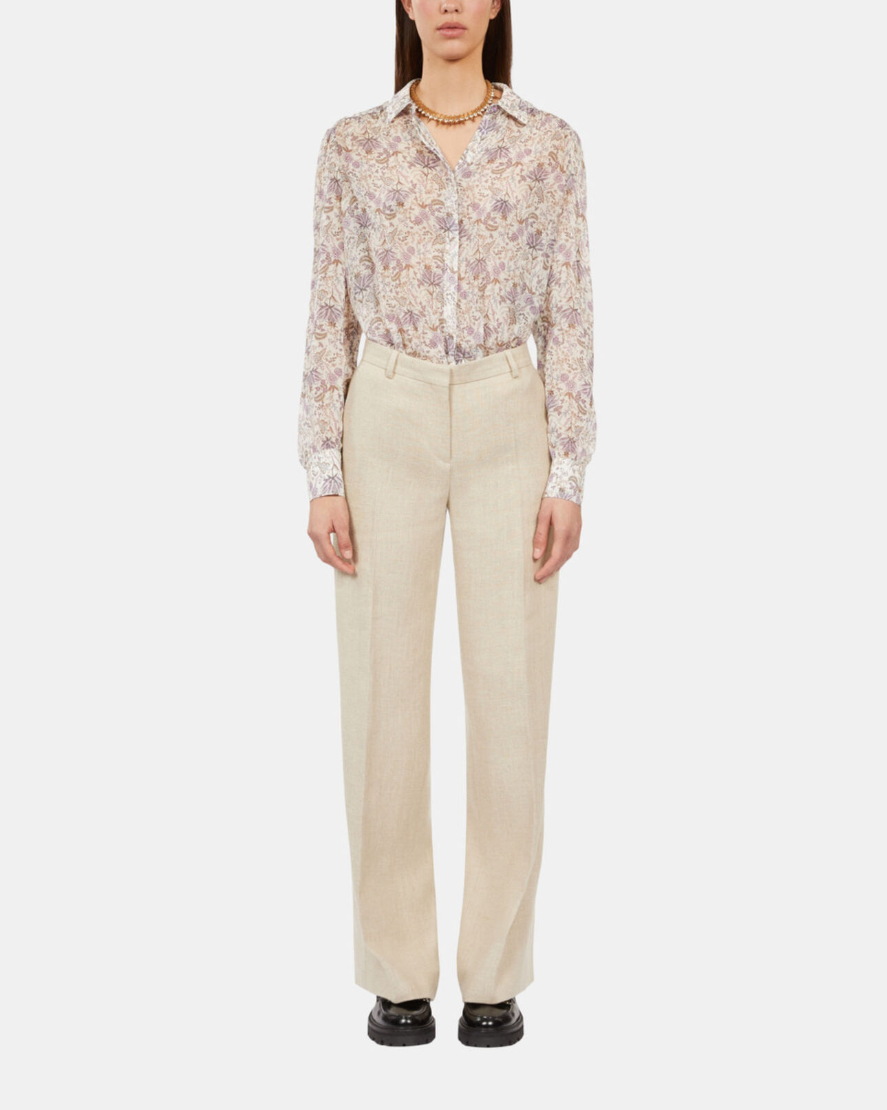 The Kooples WOMEN BEIGE ecru linen suit trousers