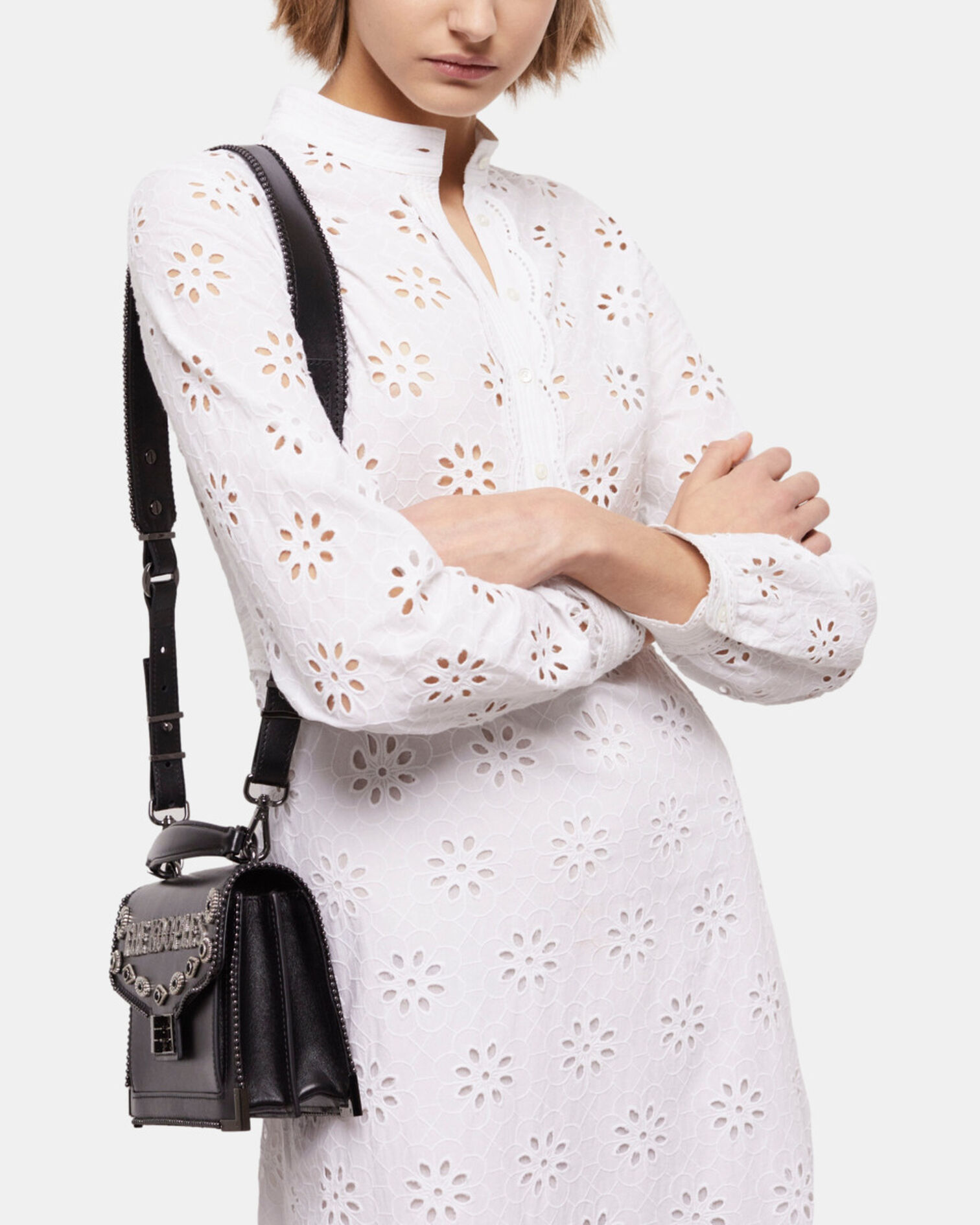 Langes, weißes Kleid mit englischer Stickerei, WHITE, hi-res image number null