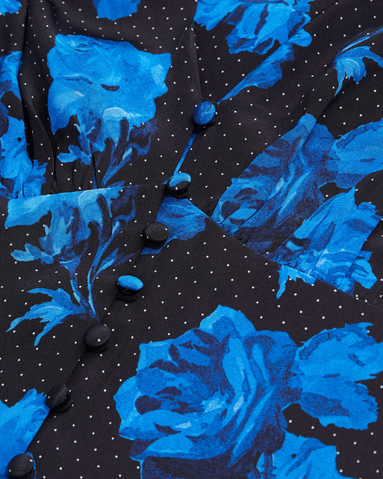 The Kooples WOMEN BLACK BLUE long printed silk dress with buttoning