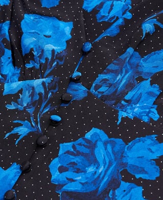 The Kooples FEMME BLACK BLUE robe longue imprimée en soie avec boutonnage