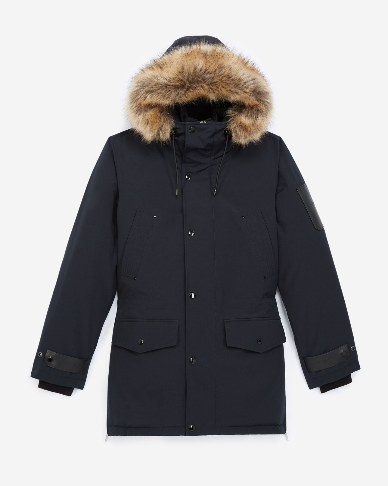 The Kooples HOMME DARK NAVY parka bleu marine longue à détail cuir